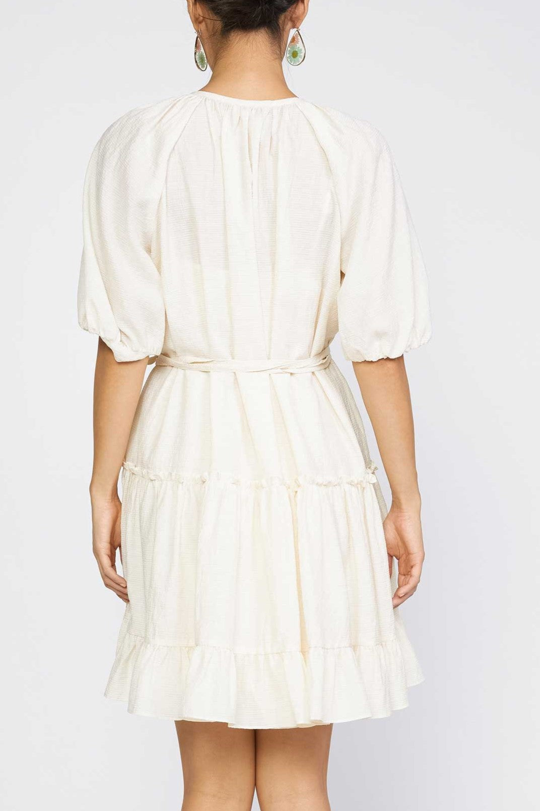 IVORY TIERED MINI DRESS