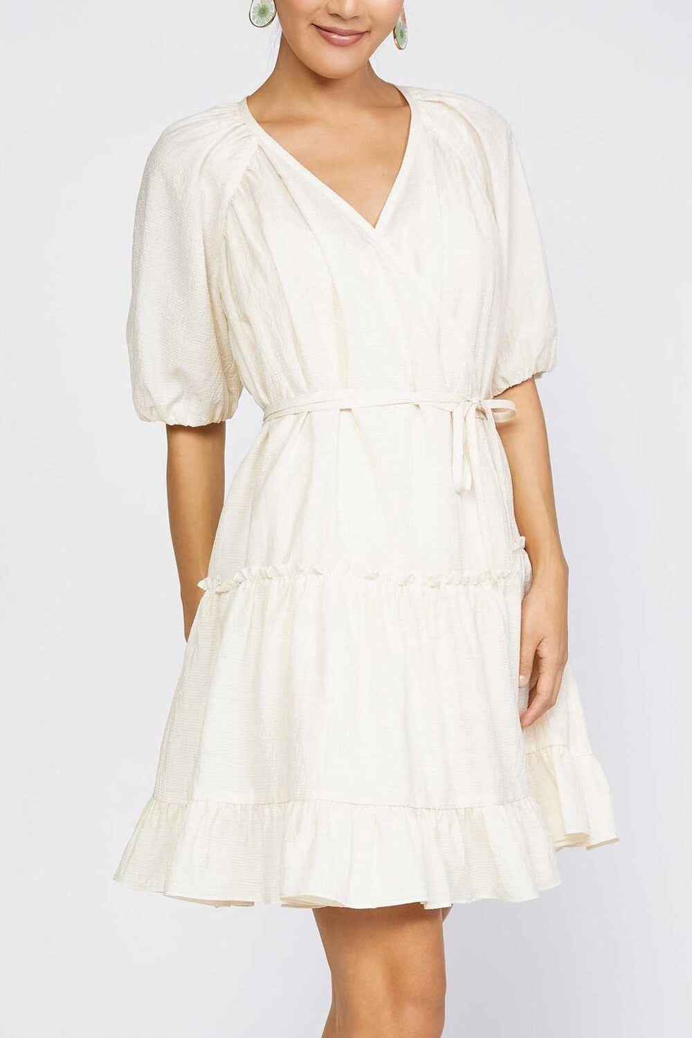 IVORY TIERED MINI DRESS