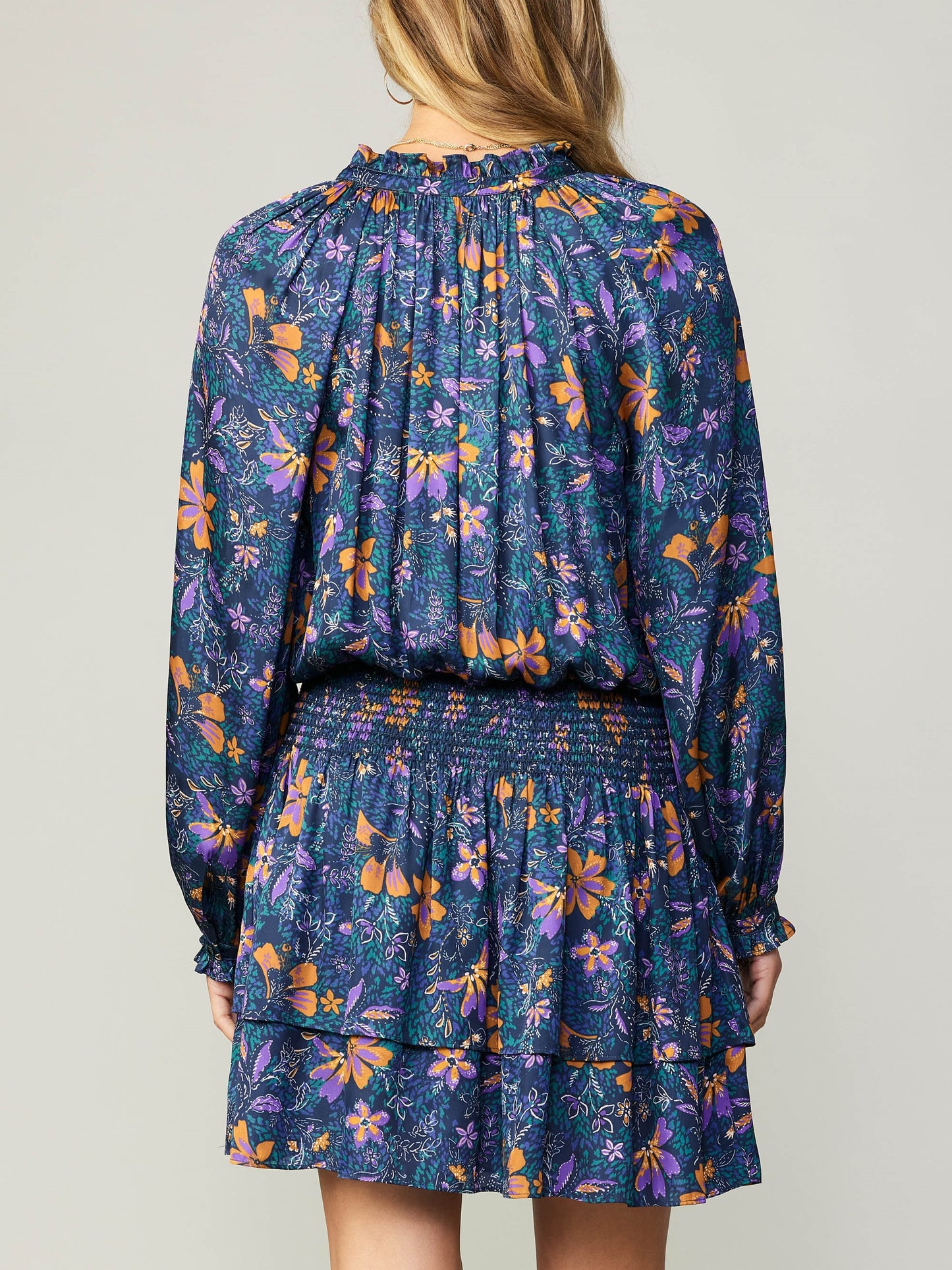 NAVY MULTI  RUFFLED MINI DRESS