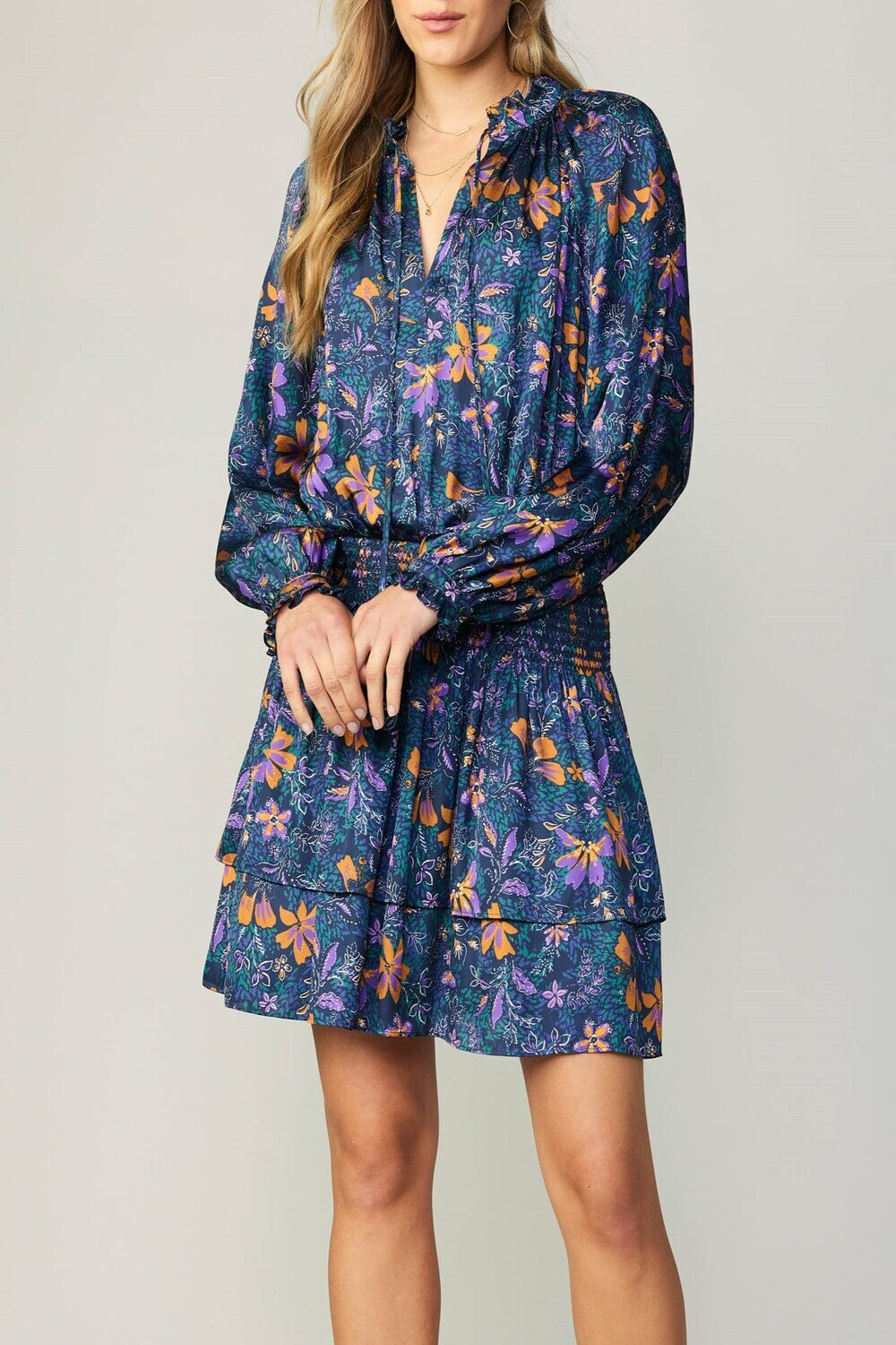 NAVY MULTI  RUFFLED MINI DRESS