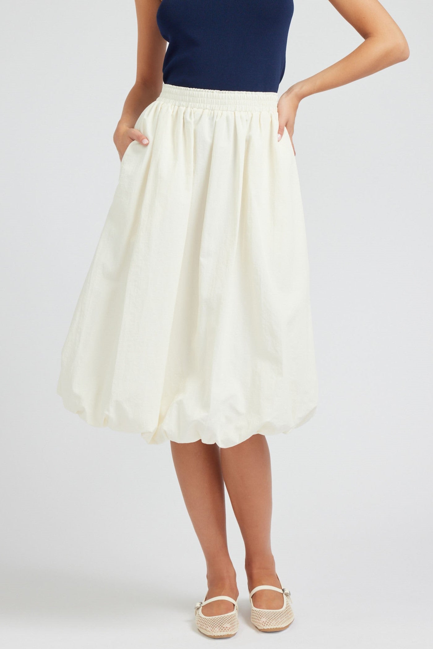 CREAM MIDI BUBBLE SKIRT