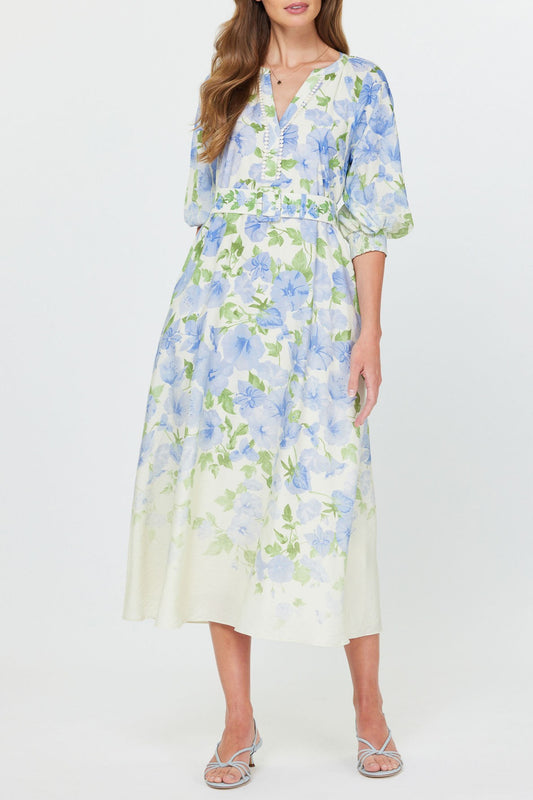LAVENDER FLOWER MIDI DRESS WITH BELT