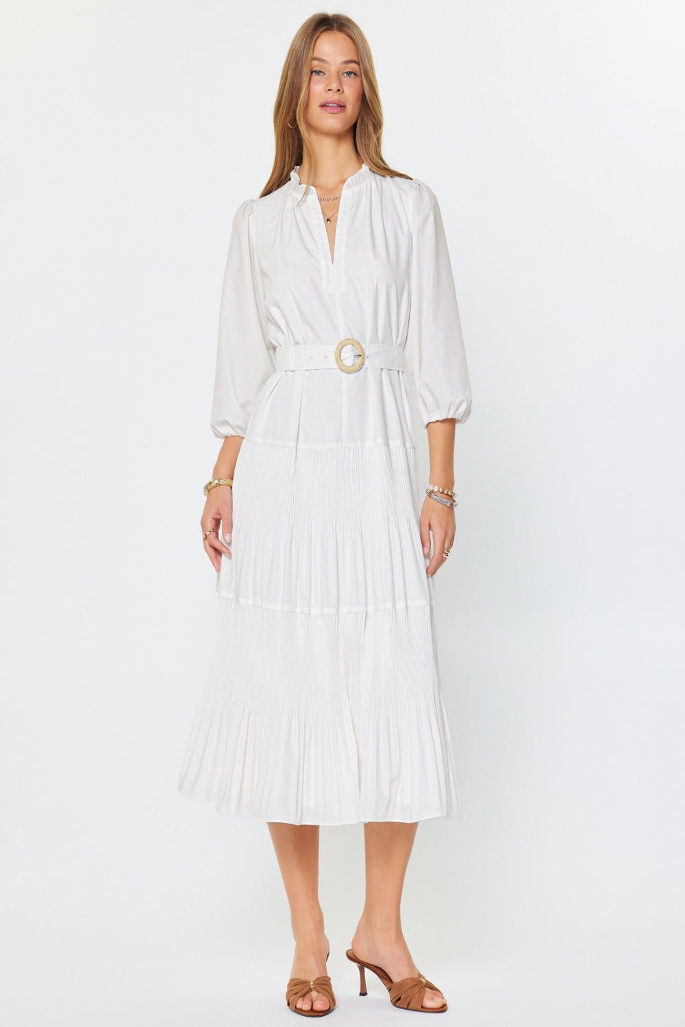 WHITE BELT MIDI DRESS
