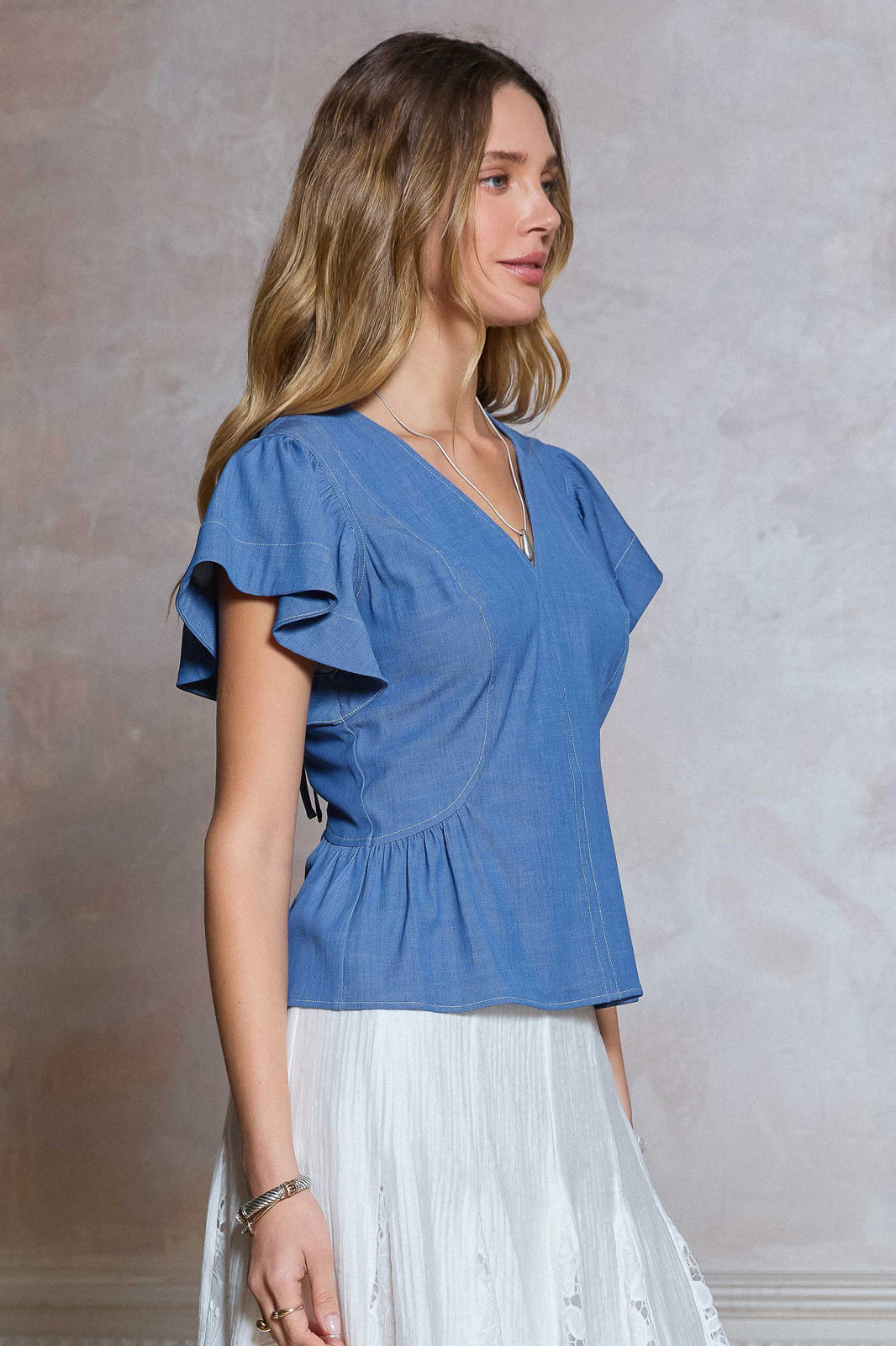 BLUE RUFFLE TOP