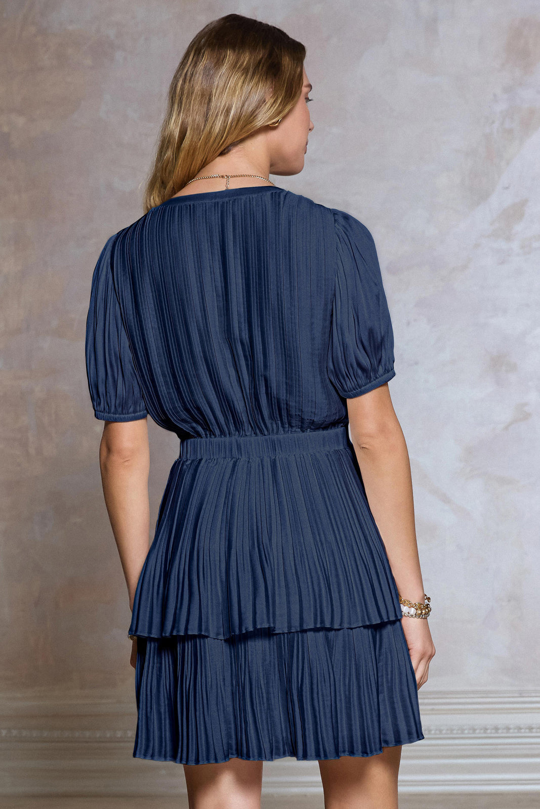INDIGO NAVY TIERED MINI DRESS