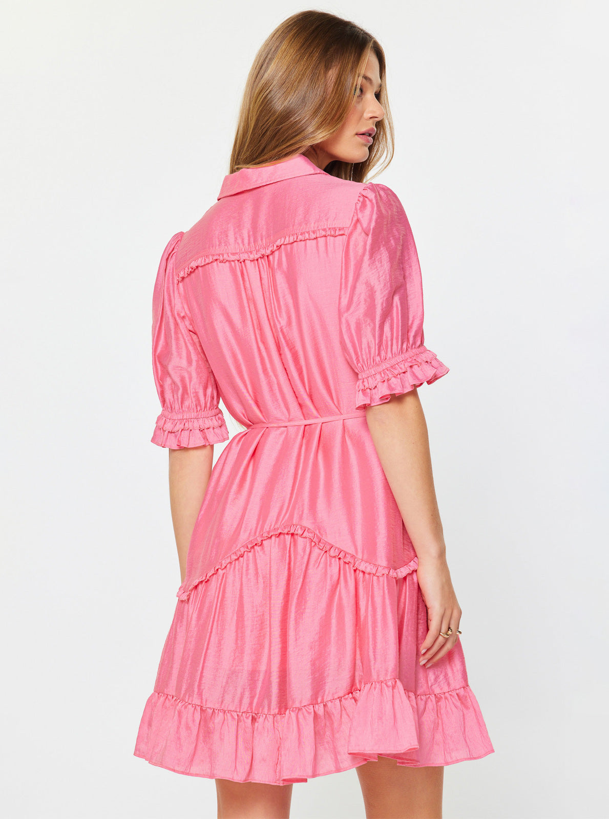 PINK SETAIL SHORT MINI SHIRTS DRESS