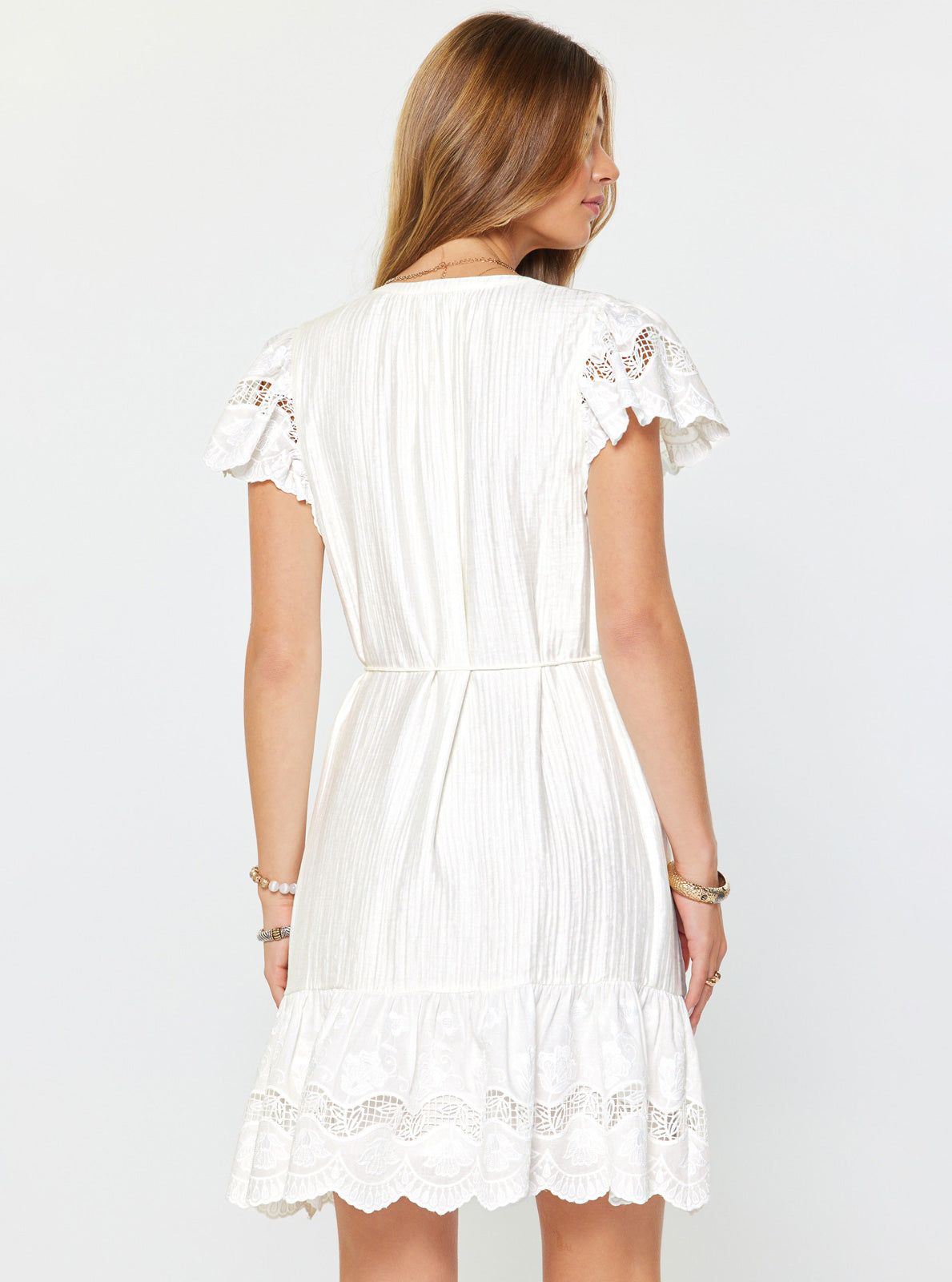 WHITE WAIST TIE MINI DRESS