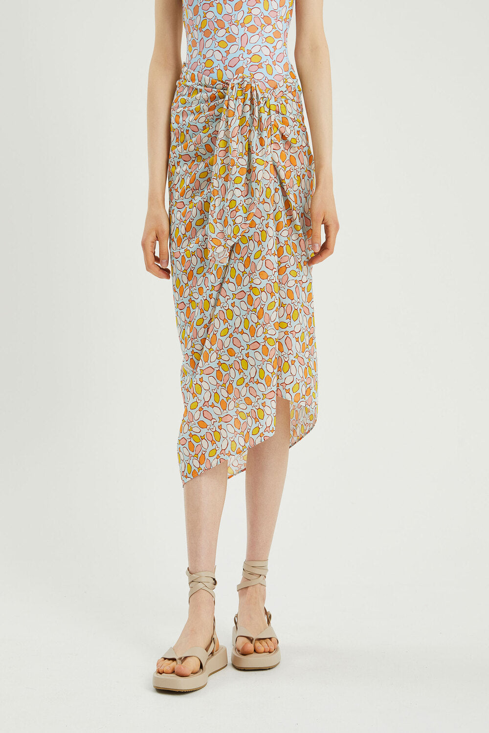 MULTI FISH PRINT WRAP SKIRT