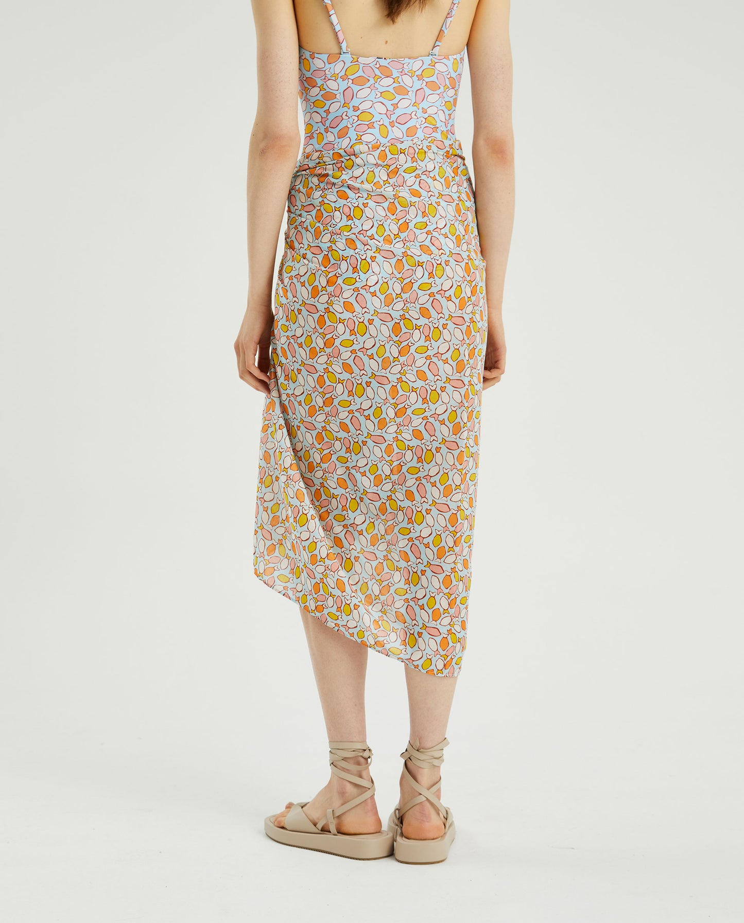 MULTI FISH PRINT WRAP SKIRT