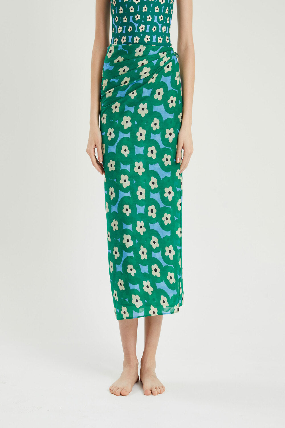 GREEN PRINT BOLD BEACH WRAP SKIRT