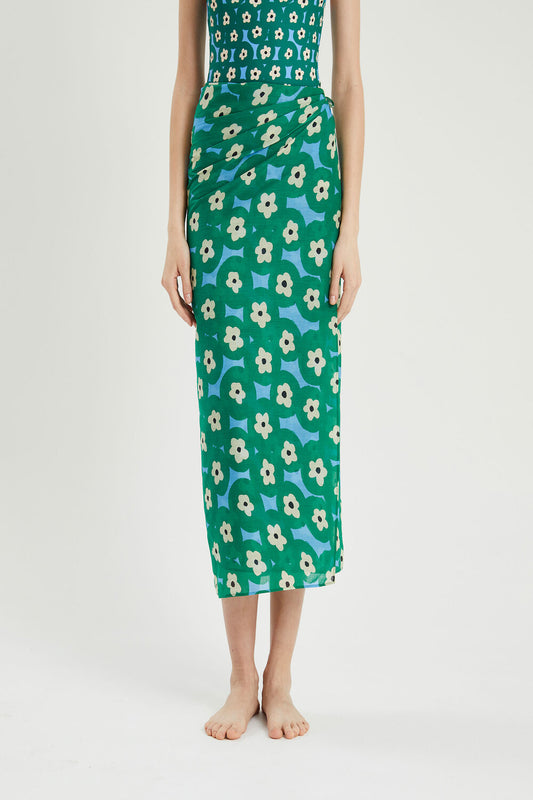 GREEN PRINT BOLD BEACH WRAP SKIRT