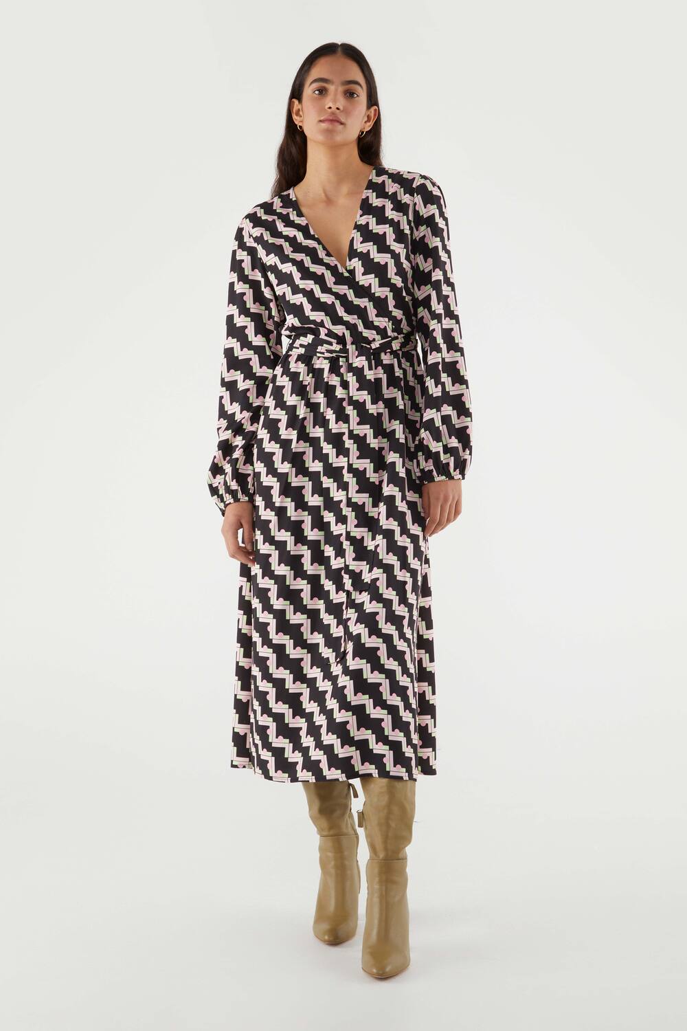 BLACK PINK DIAGONAL CROSS MIDI DRESS