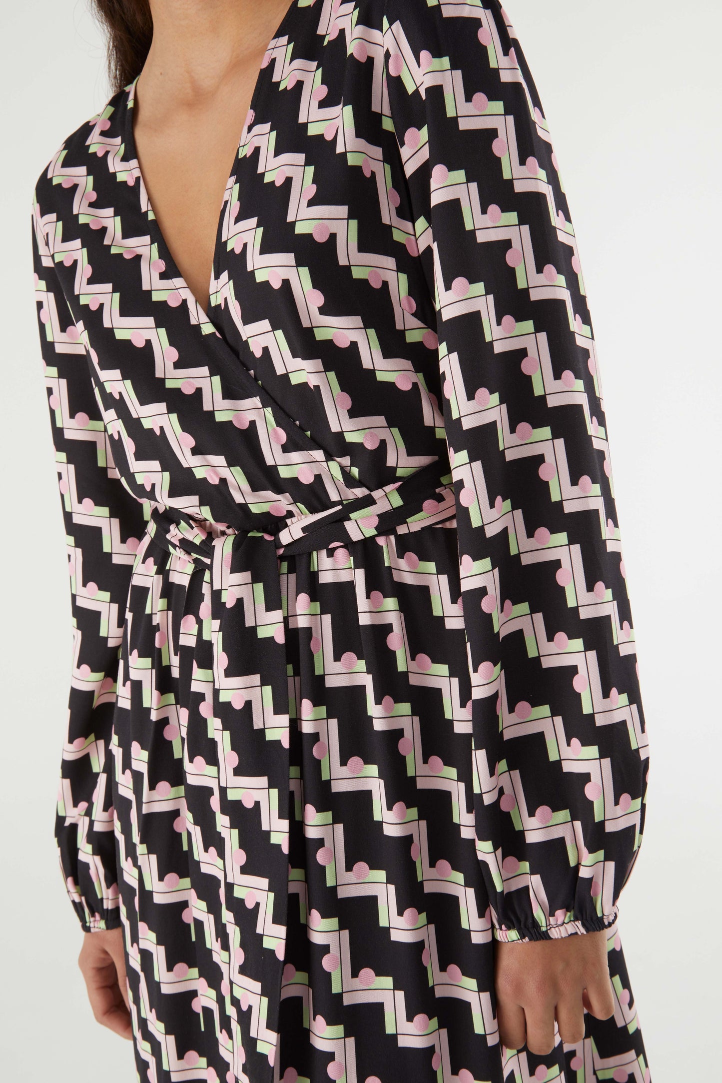 BLACK PINK DIAGONAL CROSS MIDI DRESS