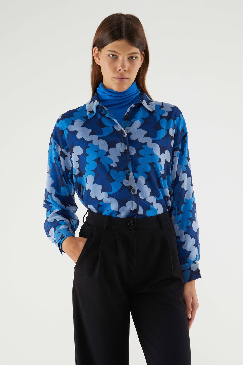 BLUE CHIFFON PRINT TOP