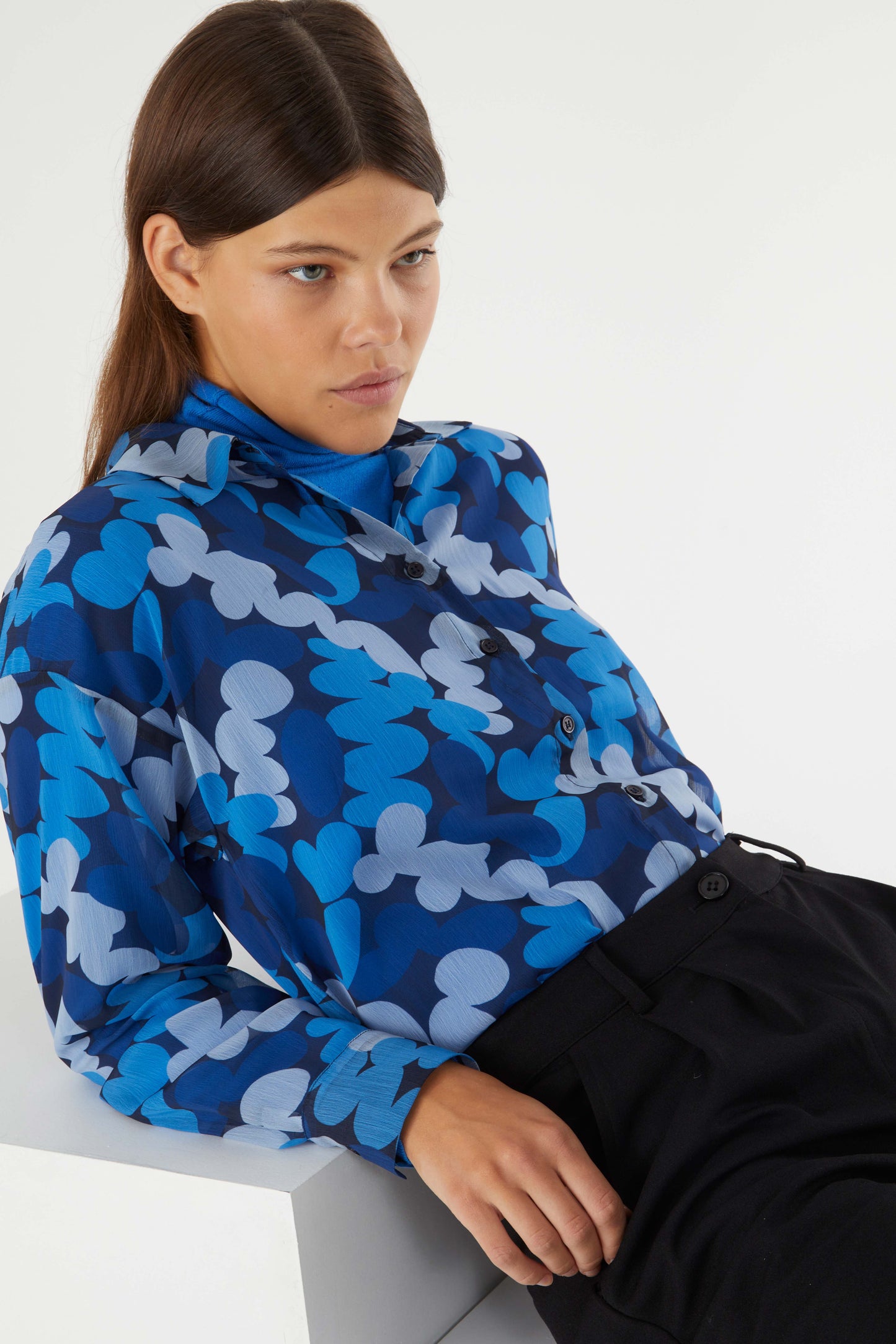 BLUE CHIFFON PRINT TOP