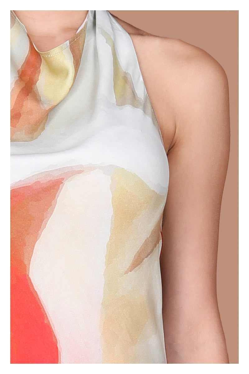 RED MULTI SILK NAYLA MIDI DRESS