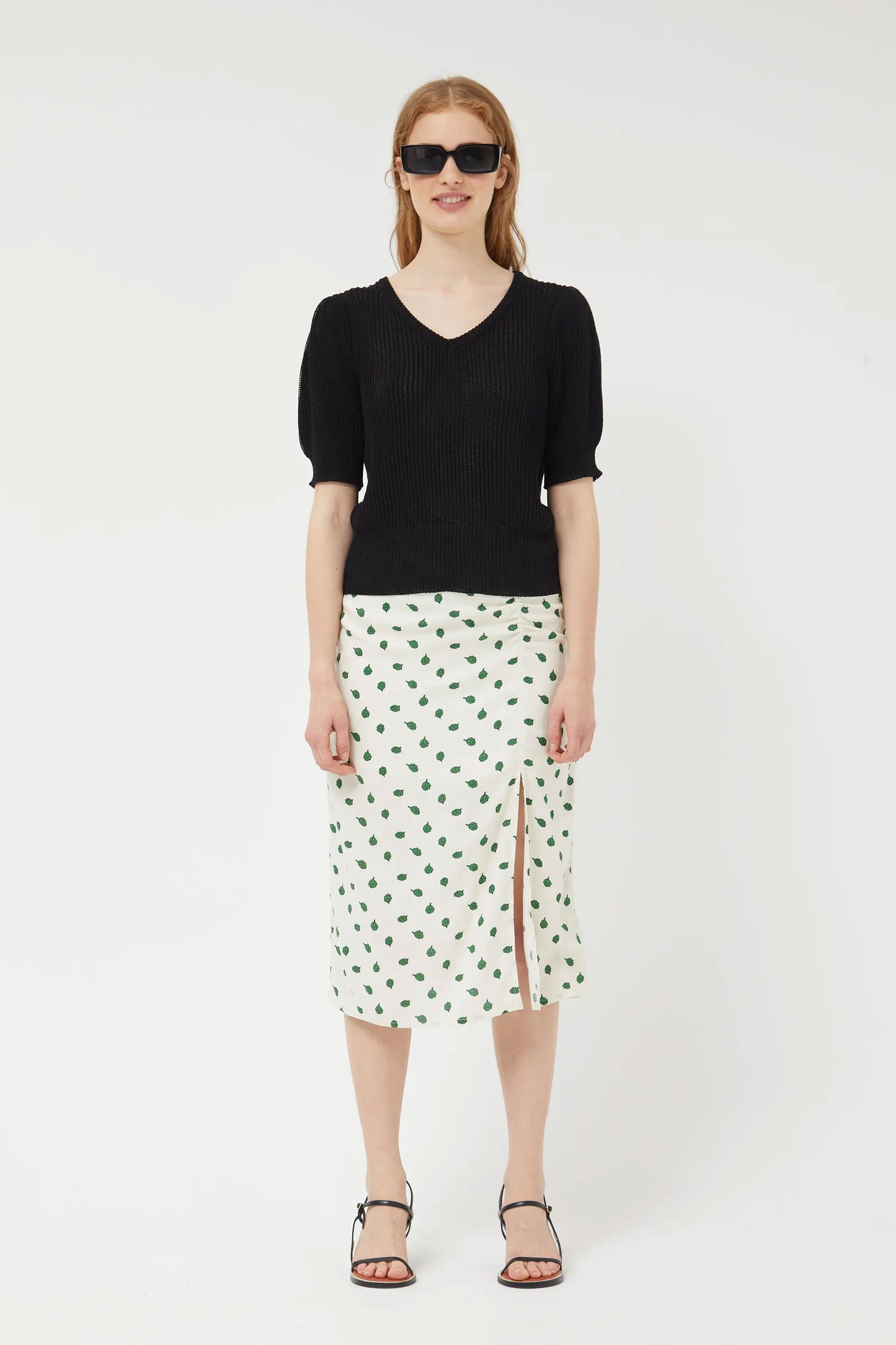GREEN POLKA DOT MIDI SKIRT