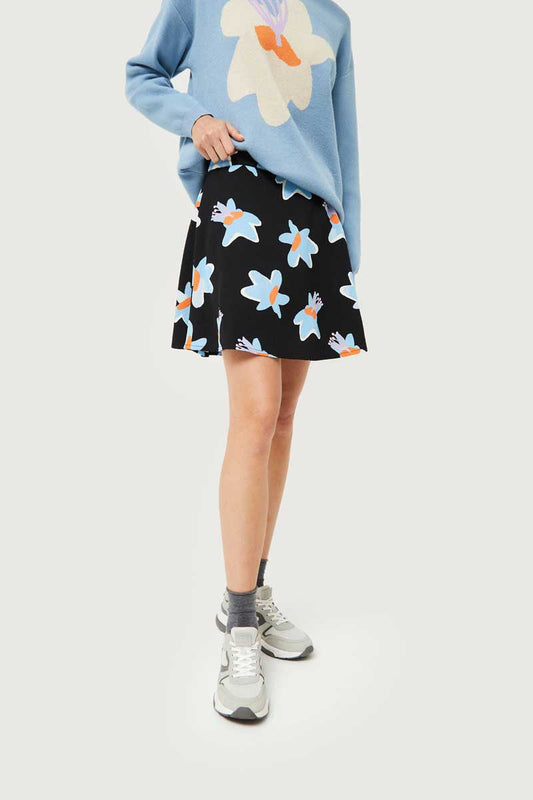LIGHT BLUE MINI SKIRT FLOWERS