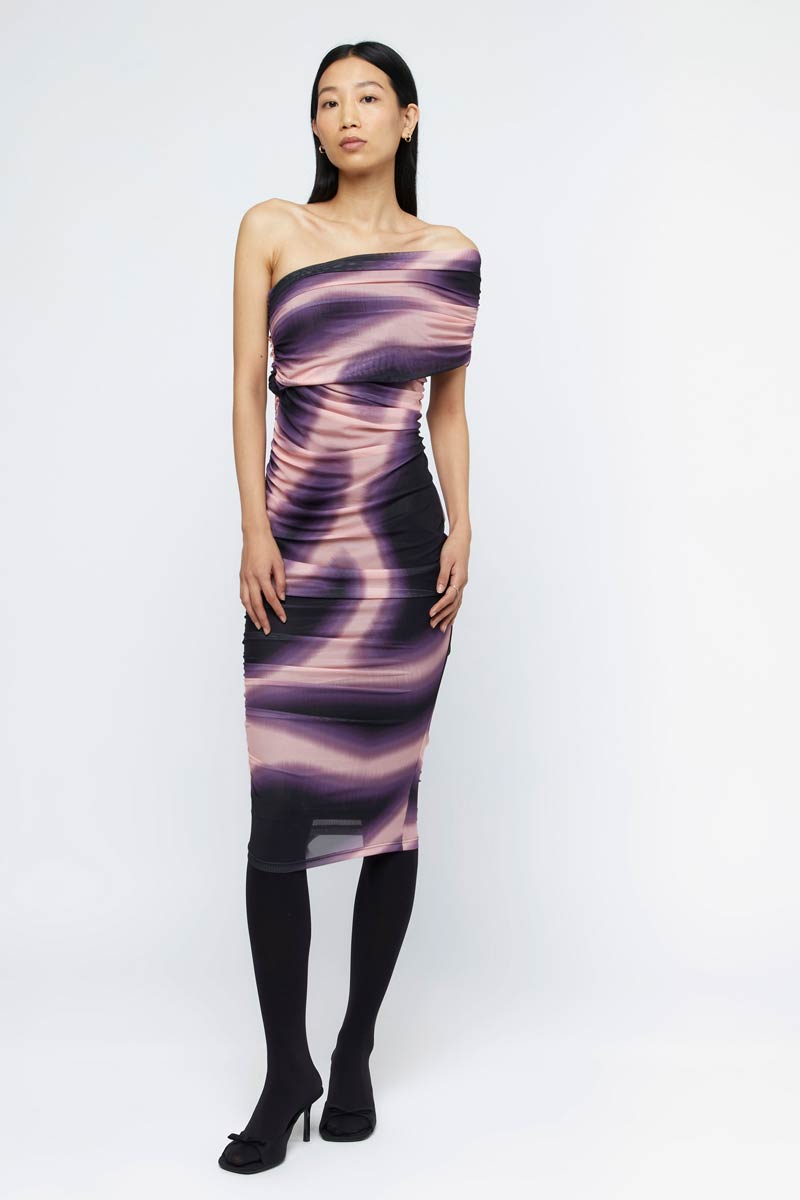 PURPLE PINK MESH MIDI DRESS