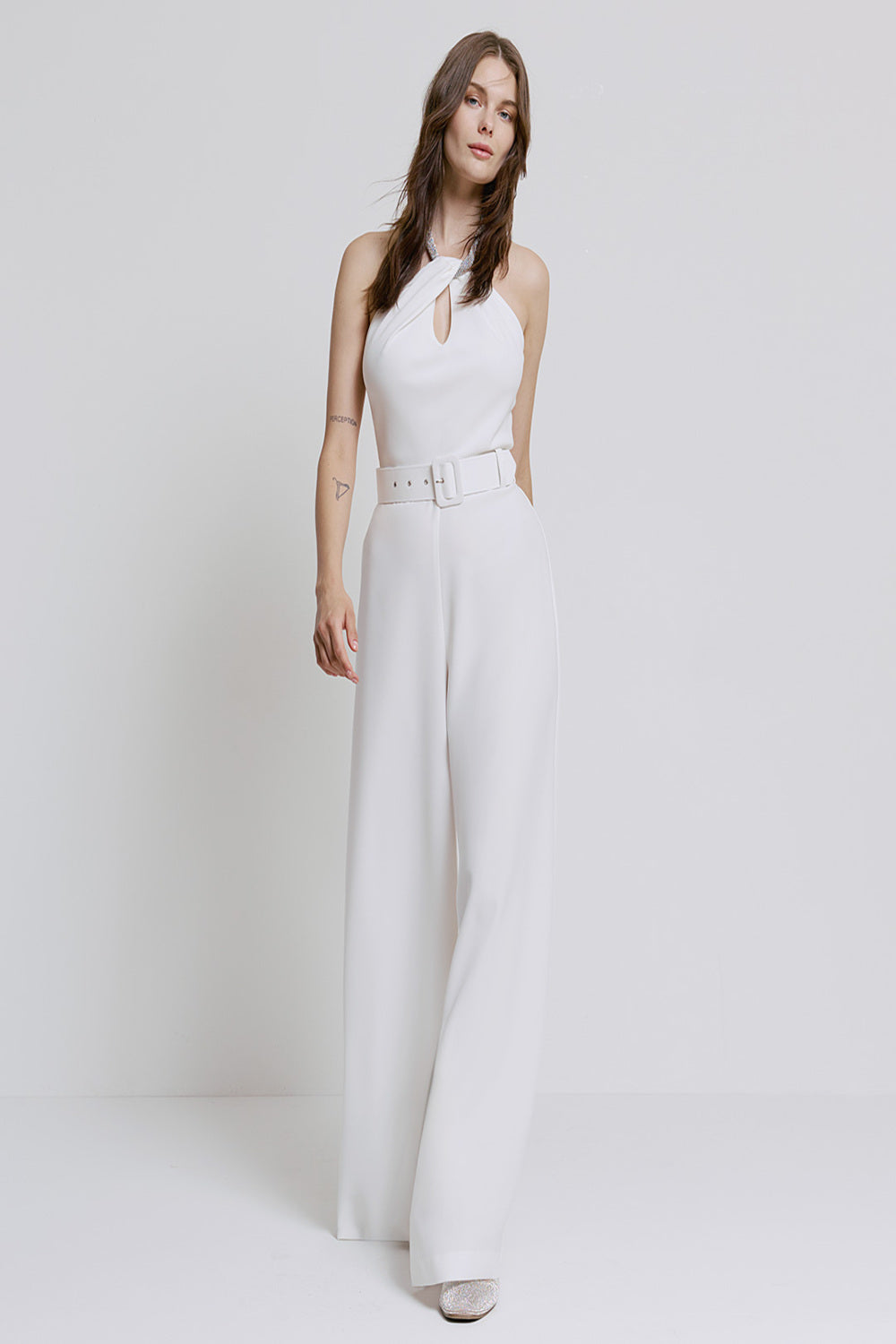 WHITE RHINESTONE JUMPSUIT