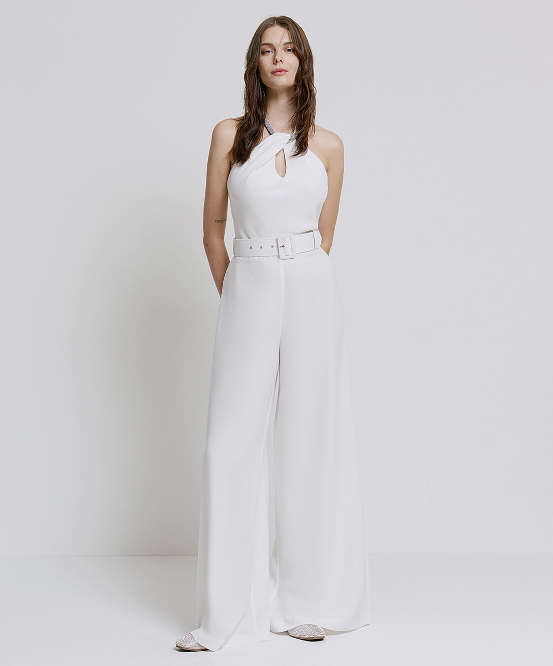 WHITE RHINESTONE JUMPSUIT