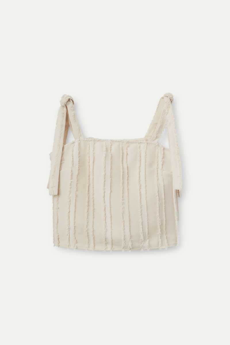 CREAM FLUFF KNOT CROP TOP