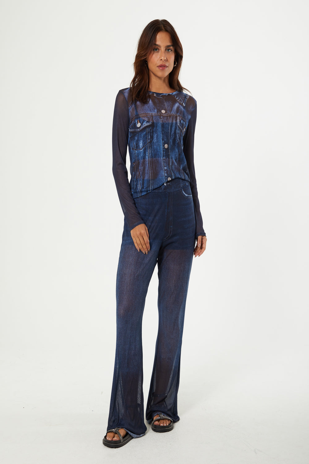 DENIM SHEER DESIGN PANTS