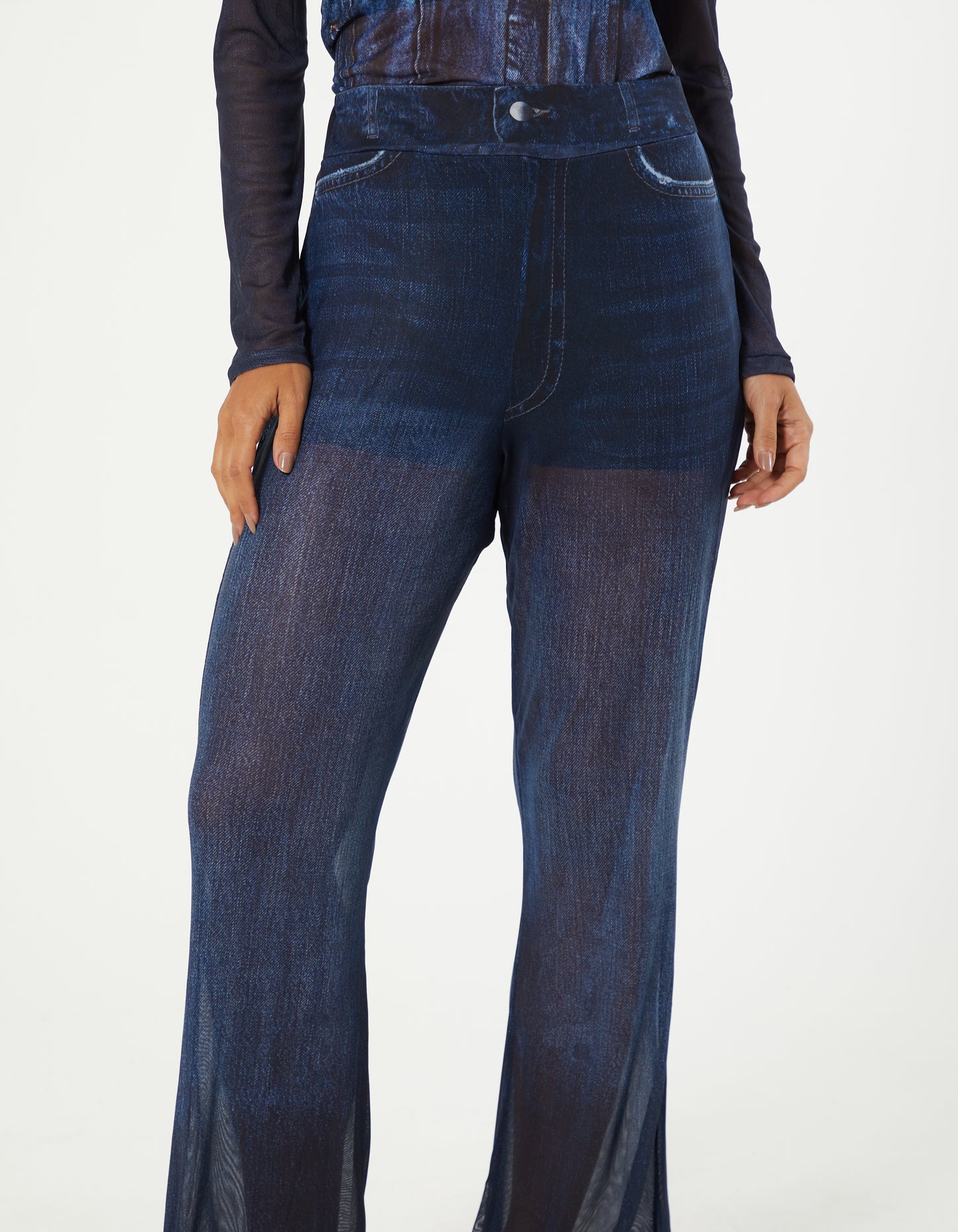 DENIM SHEER DESIGN PANTS