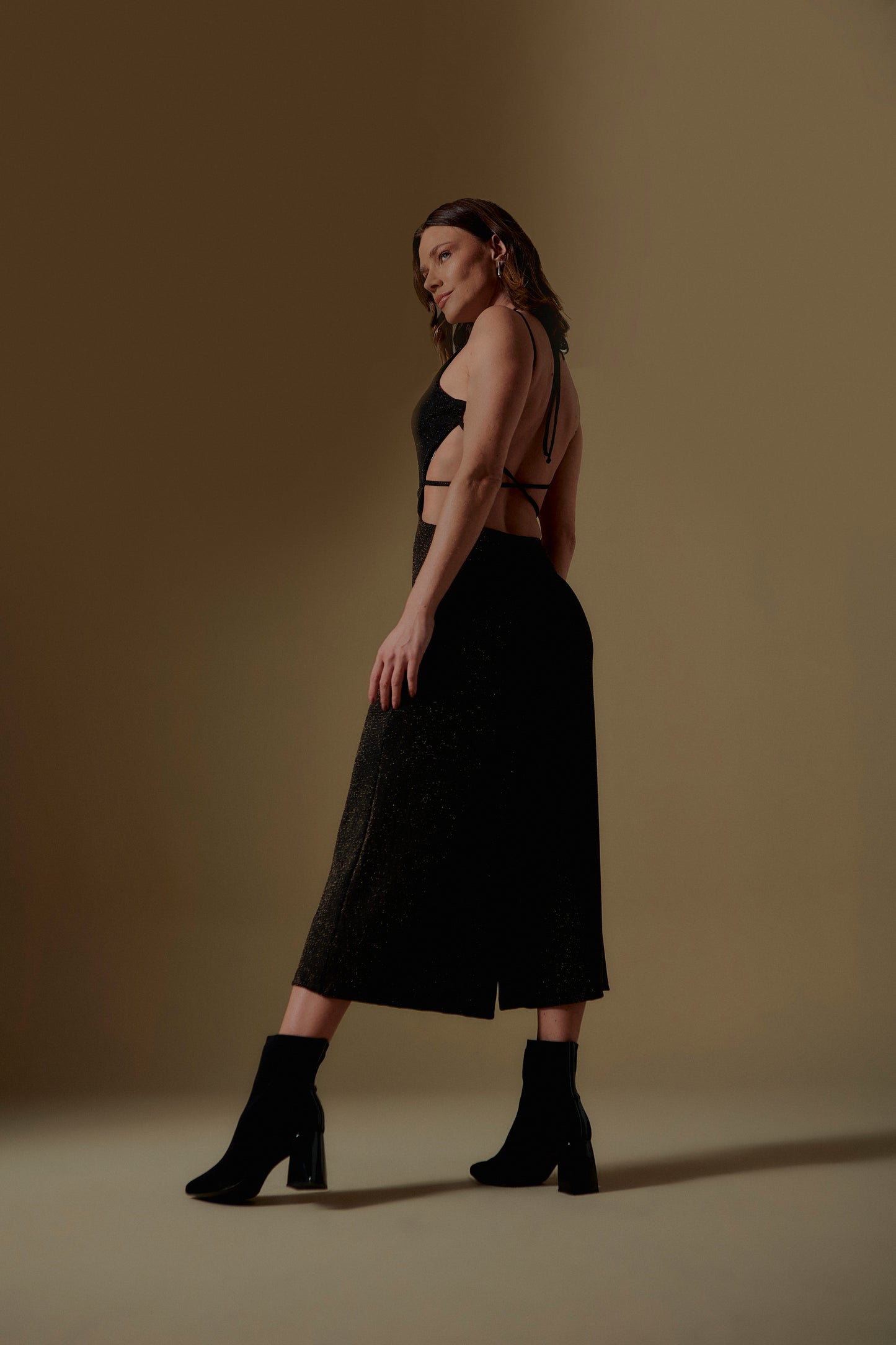 BLACK LUREX OPEN BACK JUMPSUIT