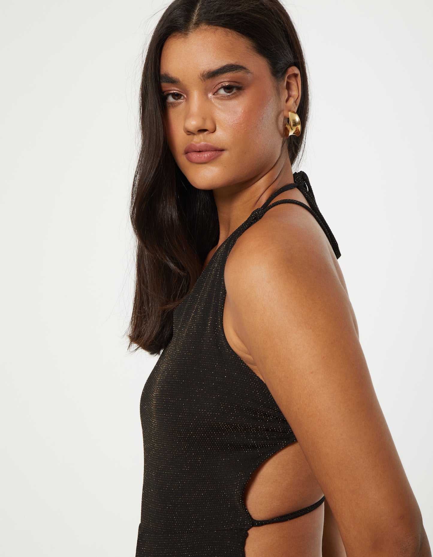 BLACK LUREX OPEN BACK JUMPSUIT