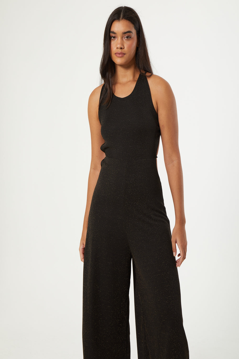 BLACK LUREX OPEN BACK JUMPSUIT