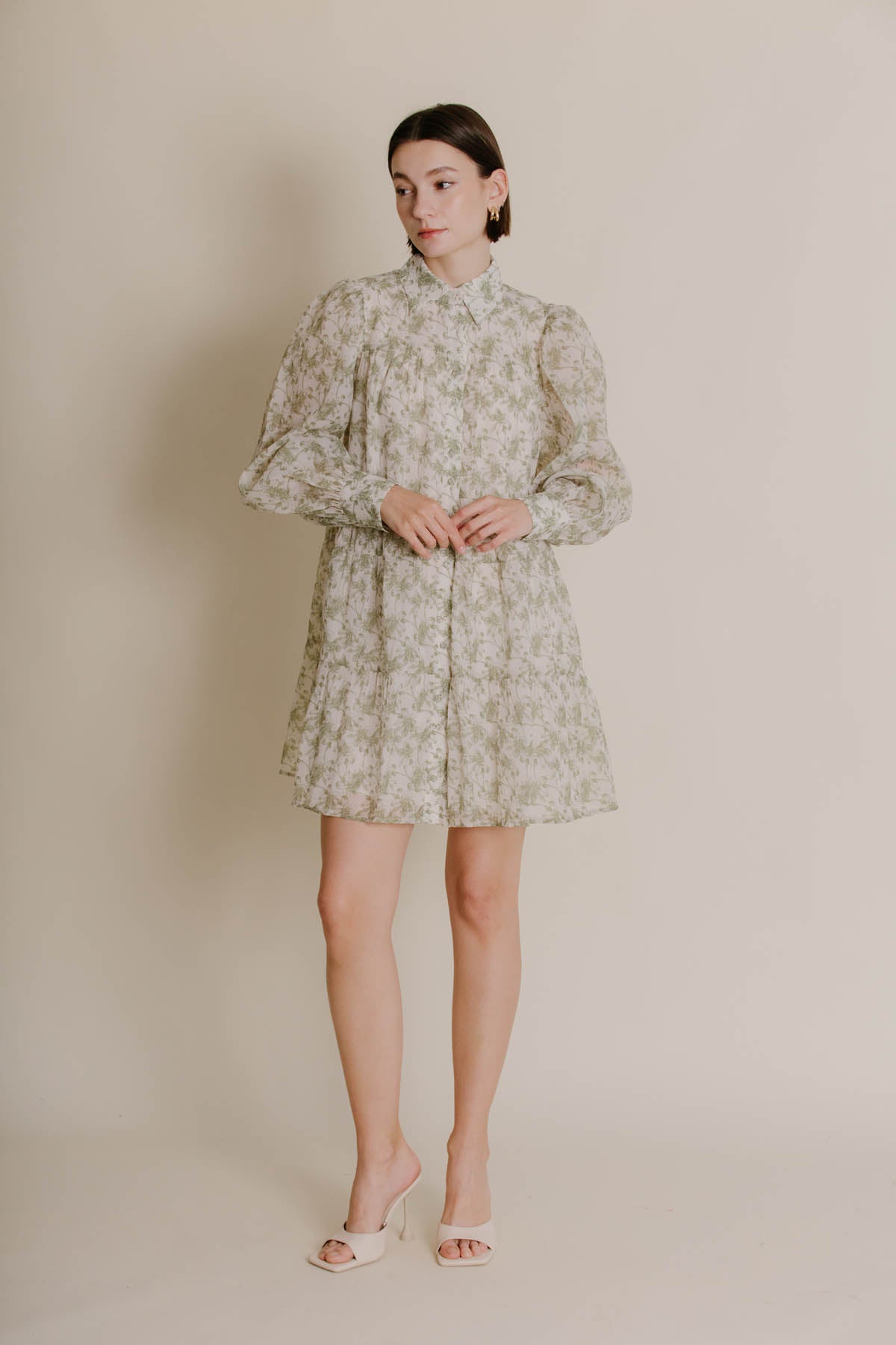 GREEN FLOWER TIERED LOOSE DRESS