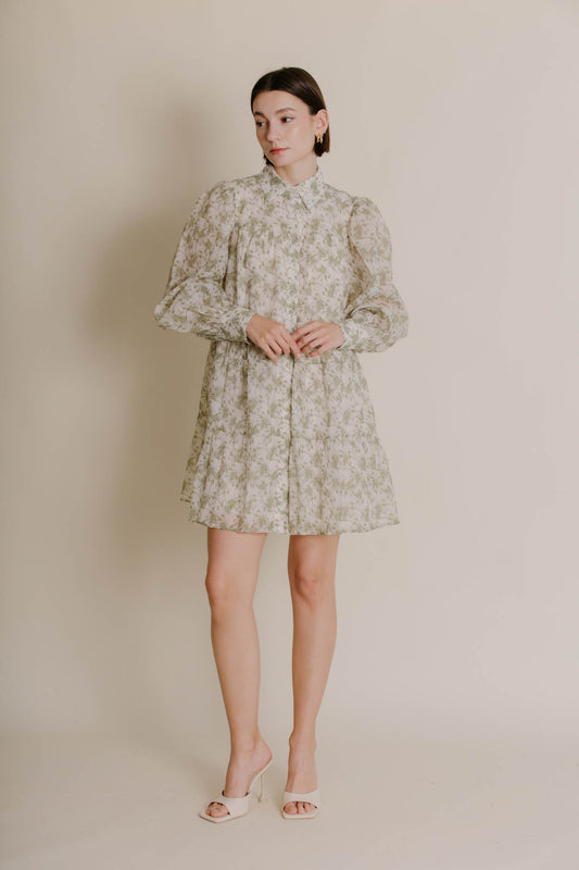 GREEN FLOWER TIERED LOOSE DRESS