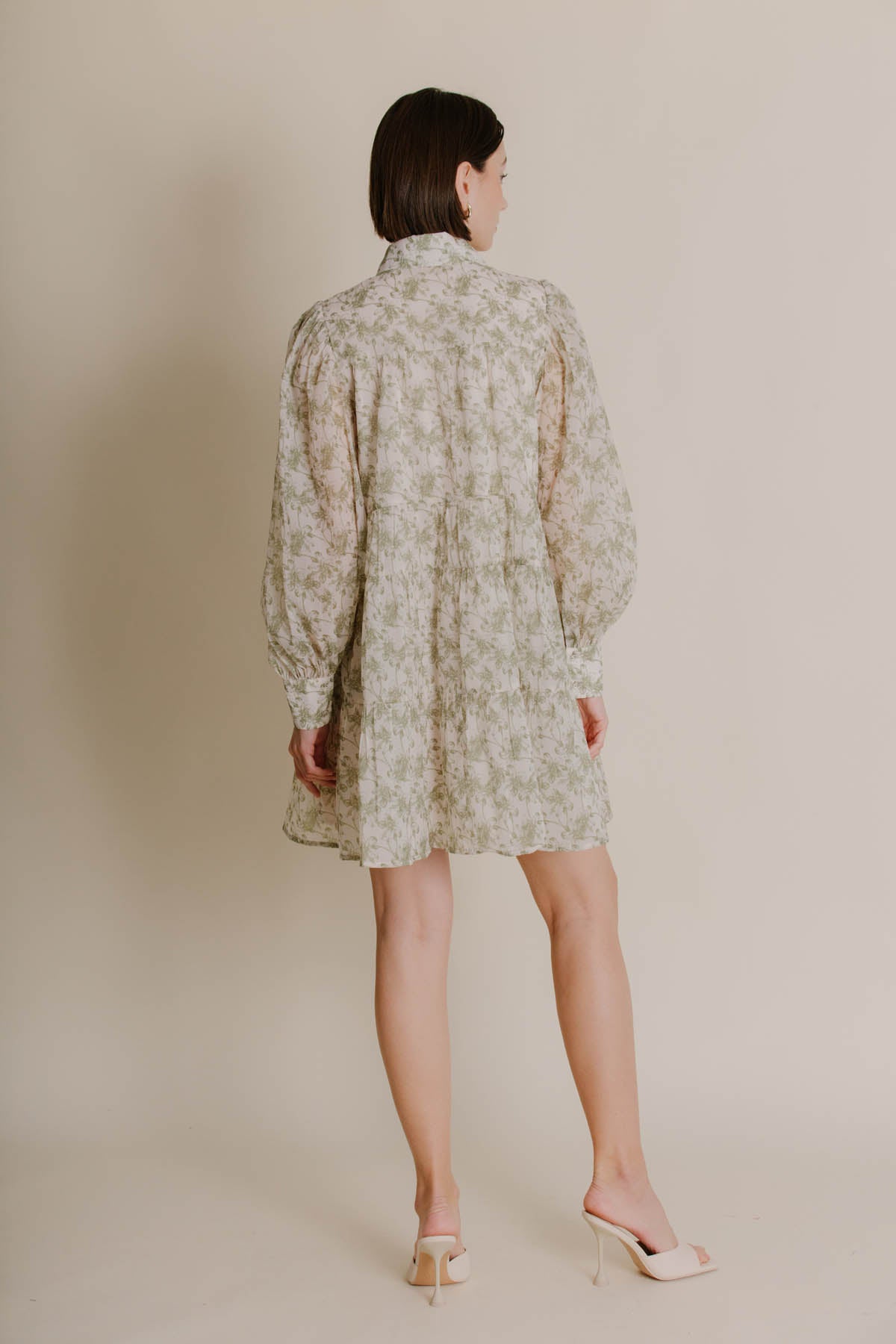 GREEN FLOWER TIERED LOOSE DRESS