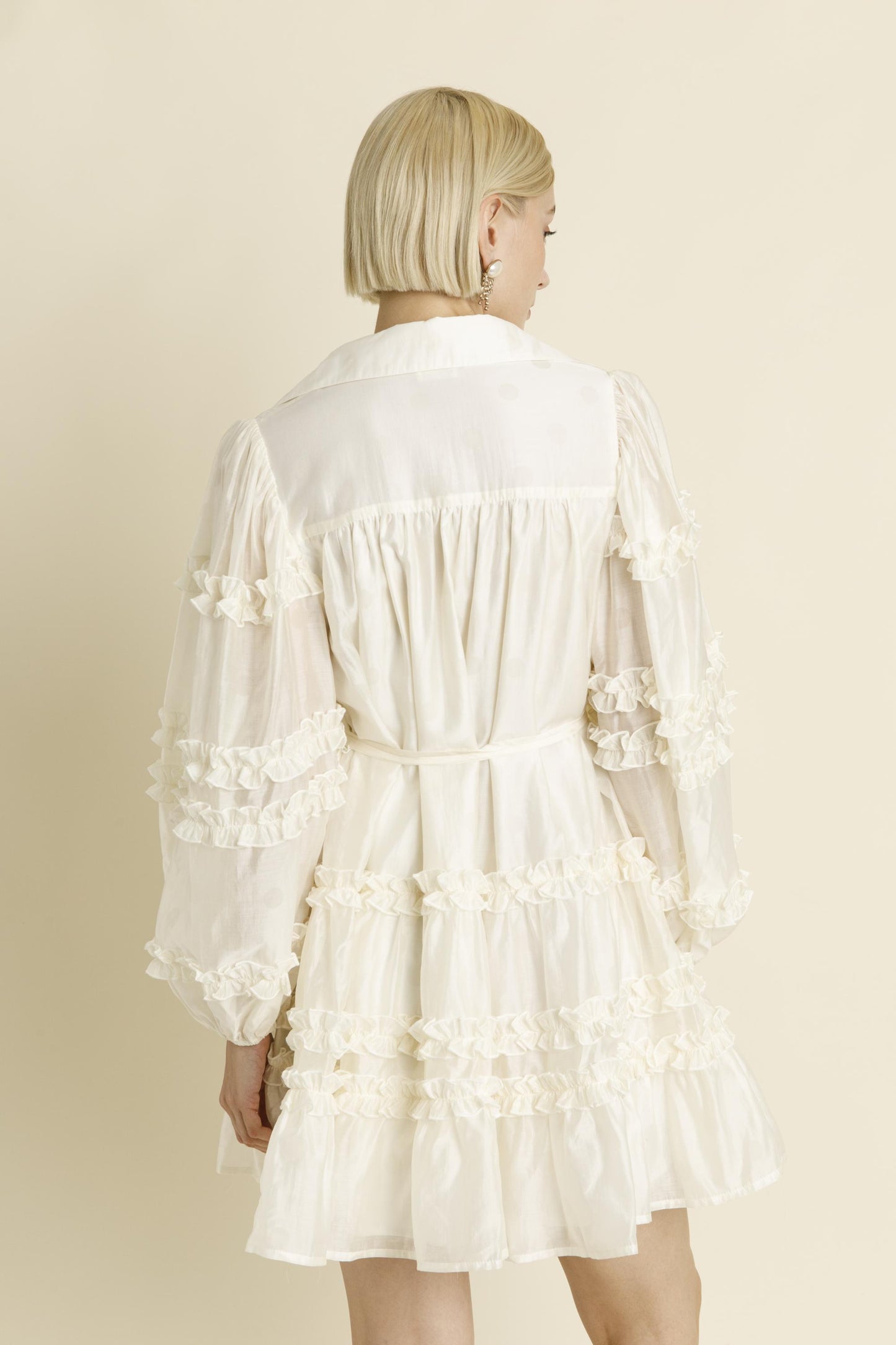 IVORY RUFFLED MINI DRESS