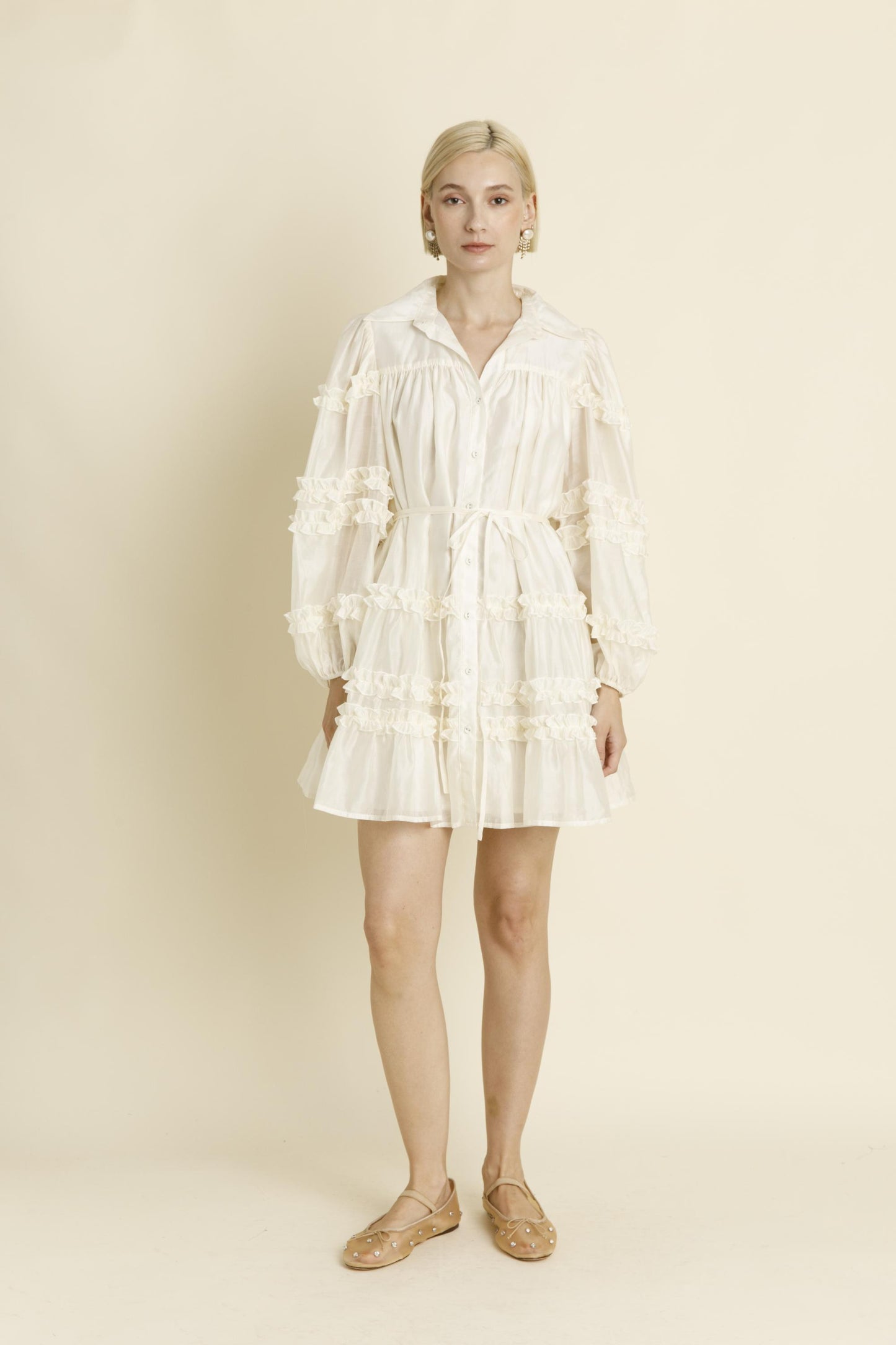 IVORY RUFFLED MINI DRESS