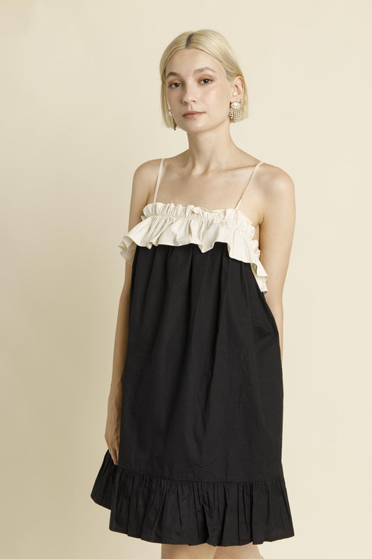 BLACK  RUFFLE BABY DOLL MINI DRESS