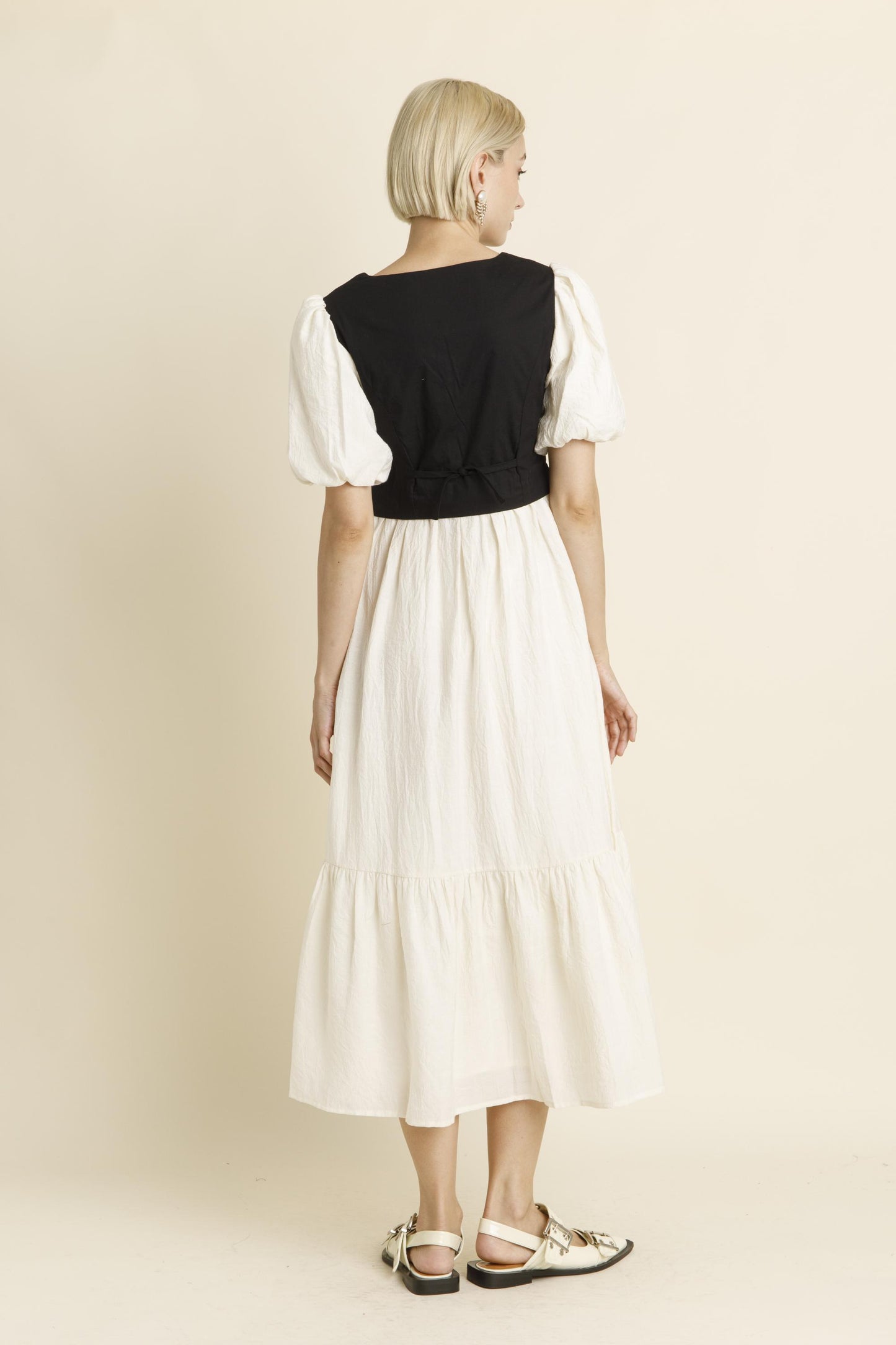 IVORY BLACK VEST MIDI DRESS