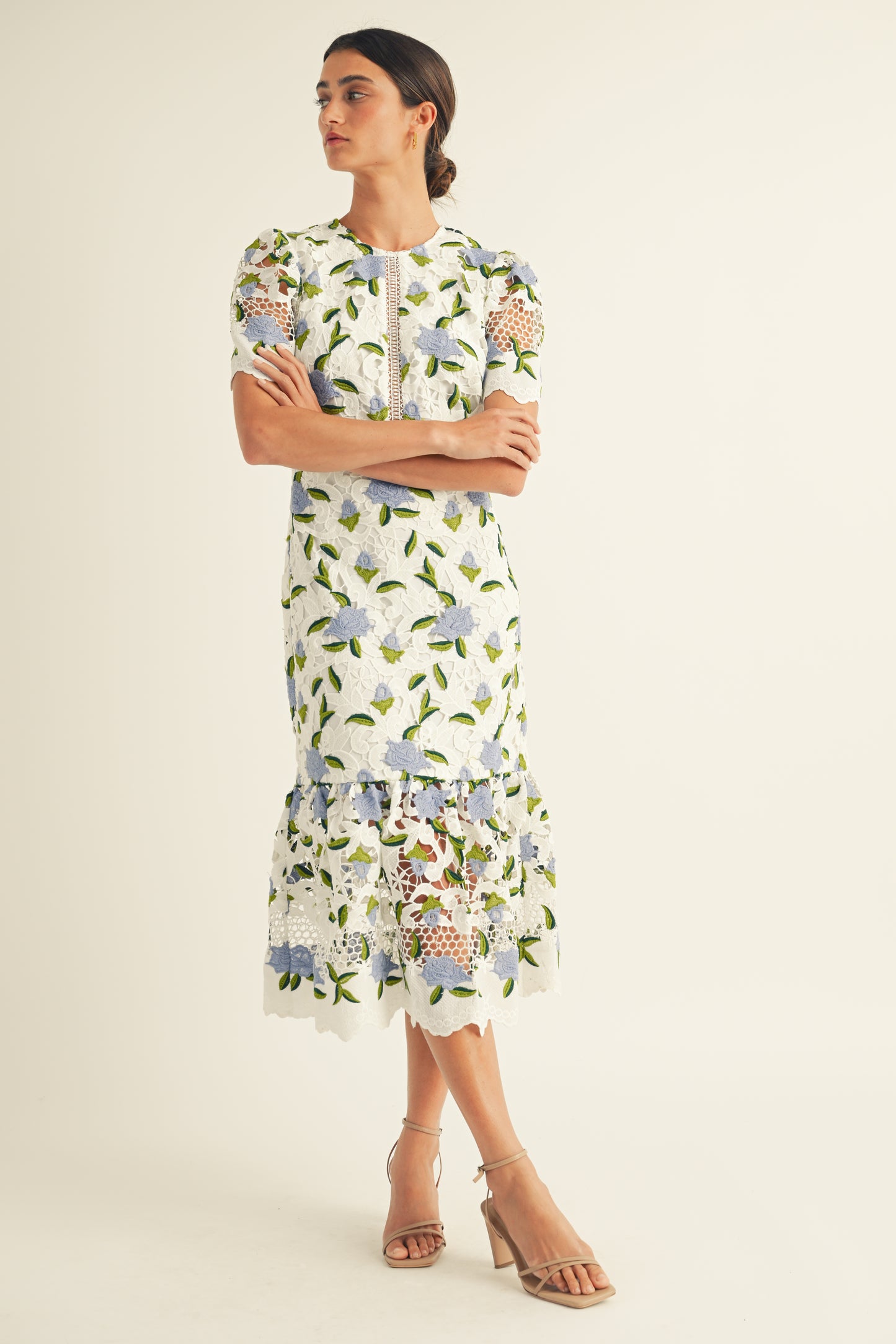 FLOWER LACE MIDI  DRESS