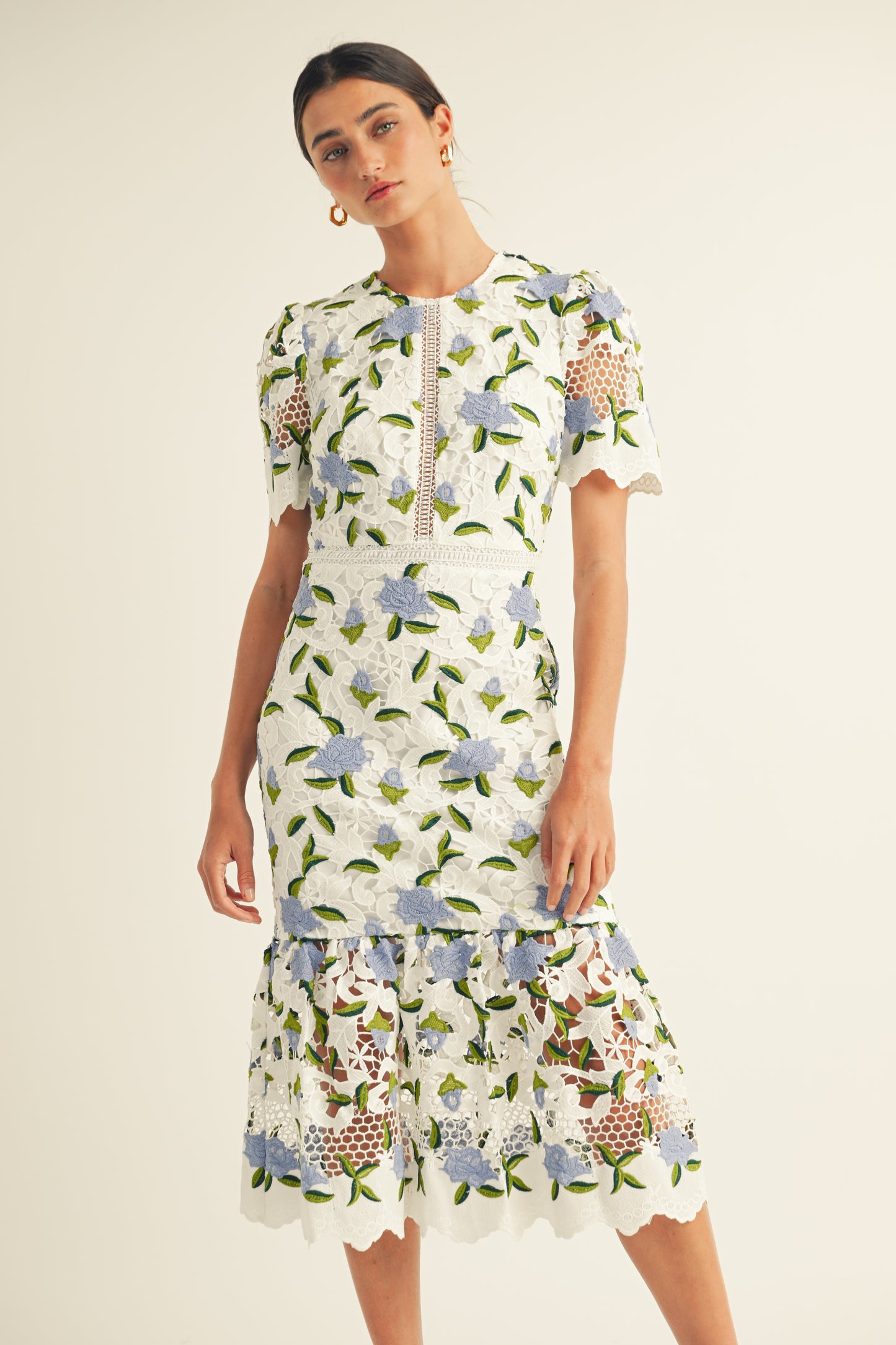 FLOWER LACE MIDI  DRESS