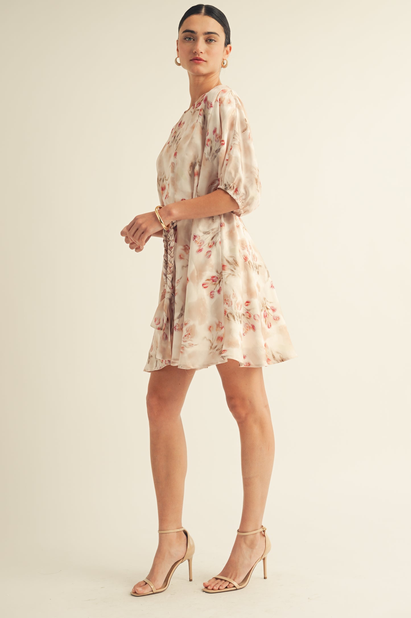 SOFT PINK FLORAL MINI DRESS