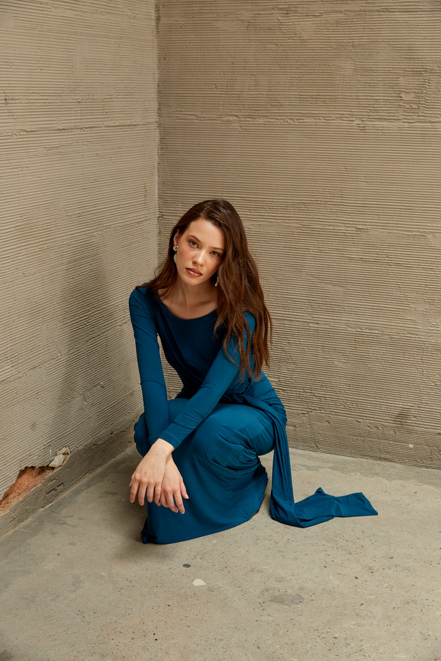 SAGA NAVY KNOT MAXI DRESS