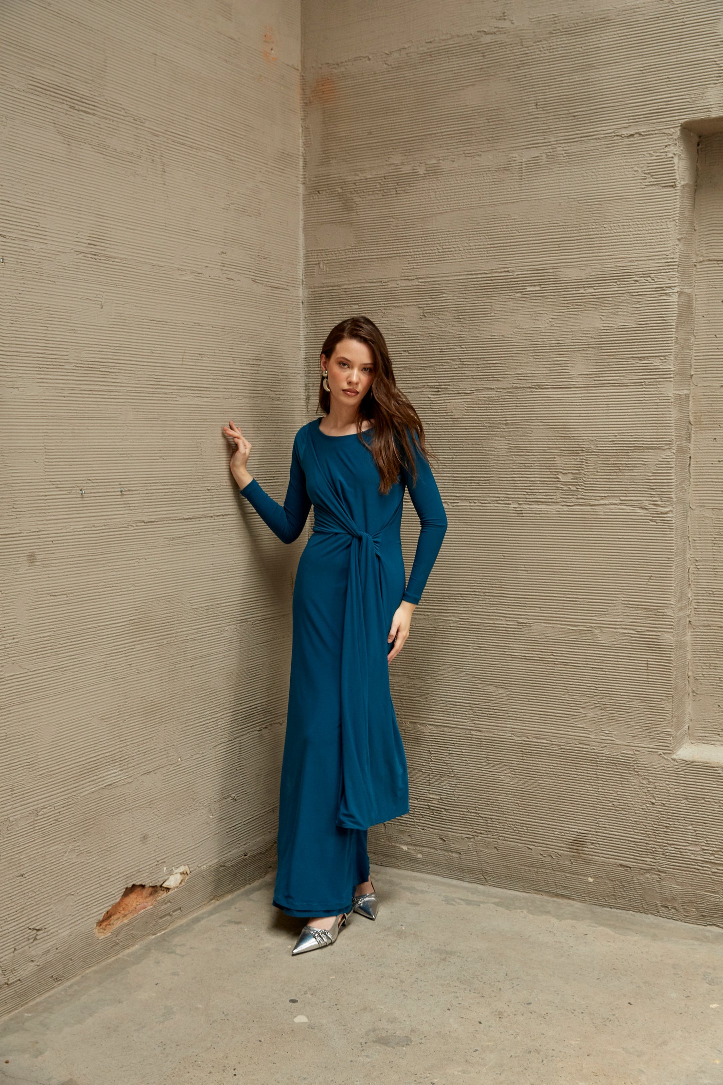 SAGA NAVY KNOT MAXI DRESS