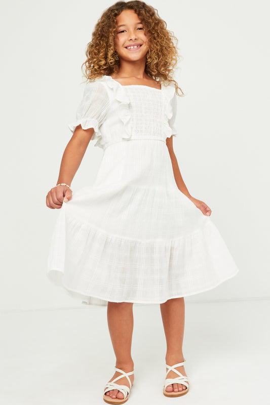 OFF WHITE RUFFLE BODICE DRESS