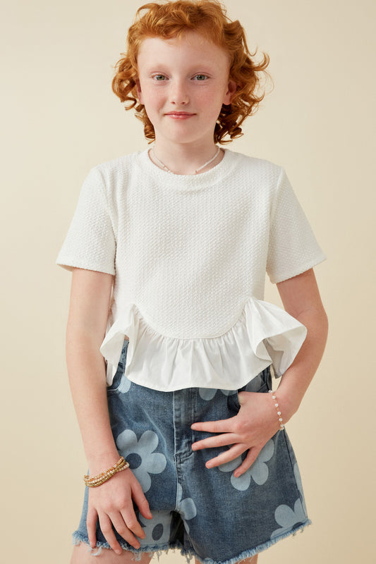 OFF WHITE POPLIN HEM KNIT TOP