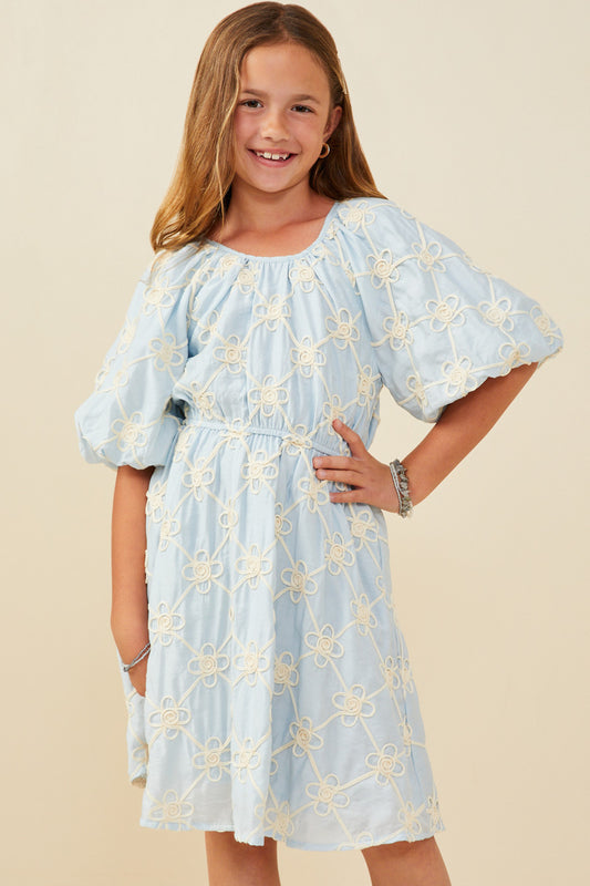 BLUE PUFF SLEEVE DRESS