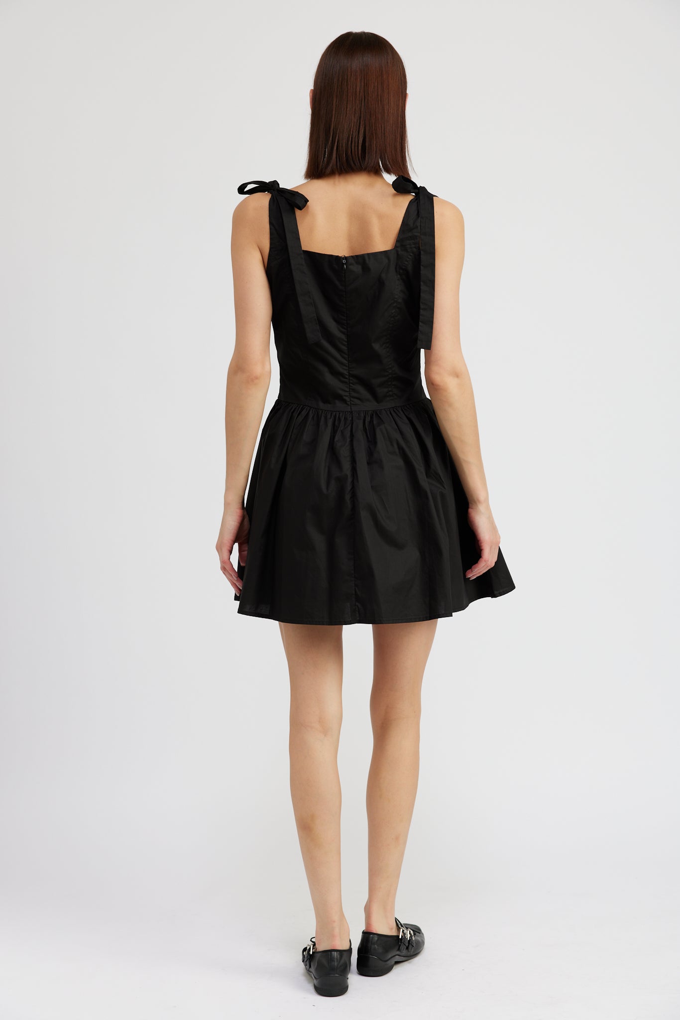 BLACK TIE SHOULDER MINI DRESS