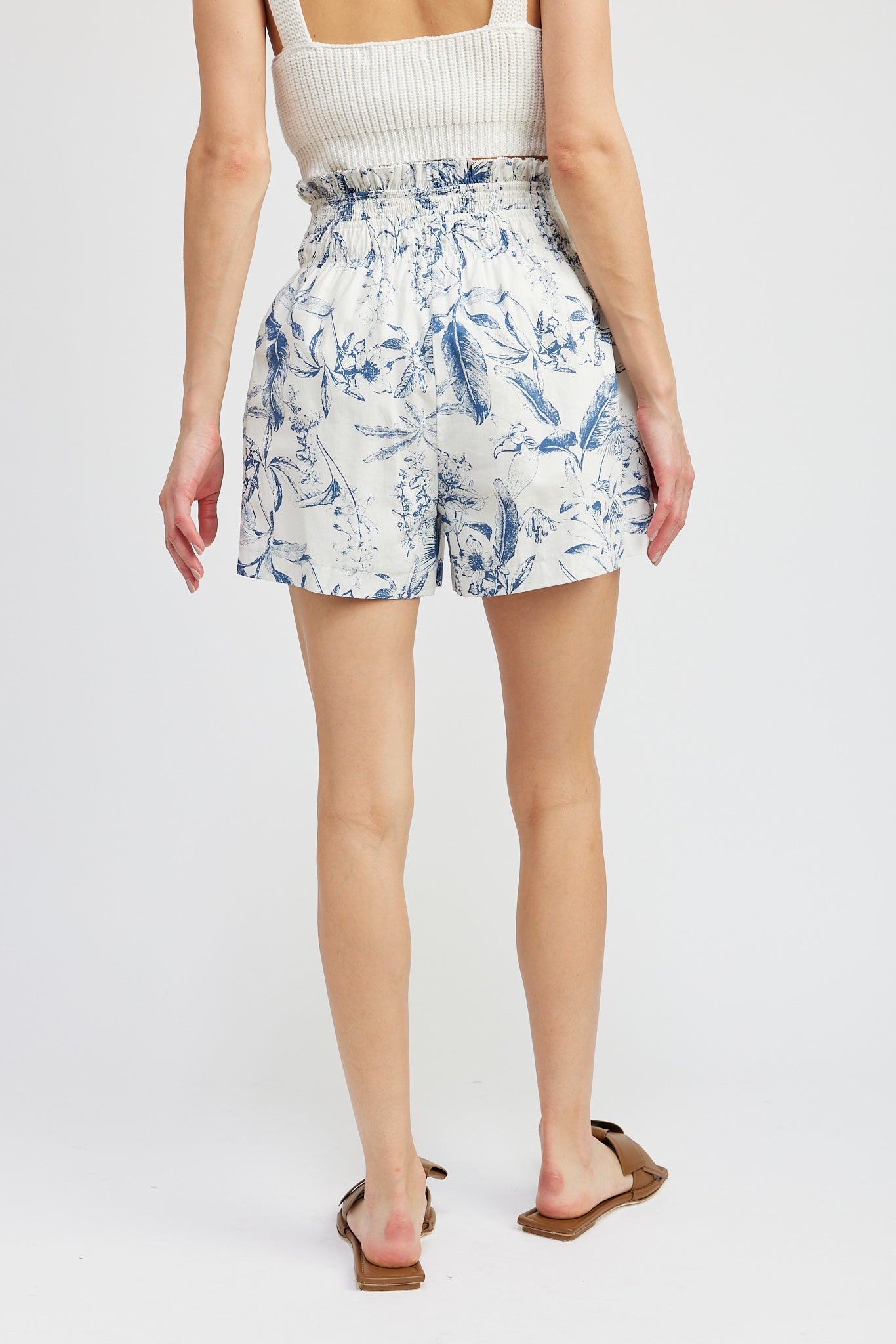 BLUE TROPICAL TOILE SMOCKED SHORT