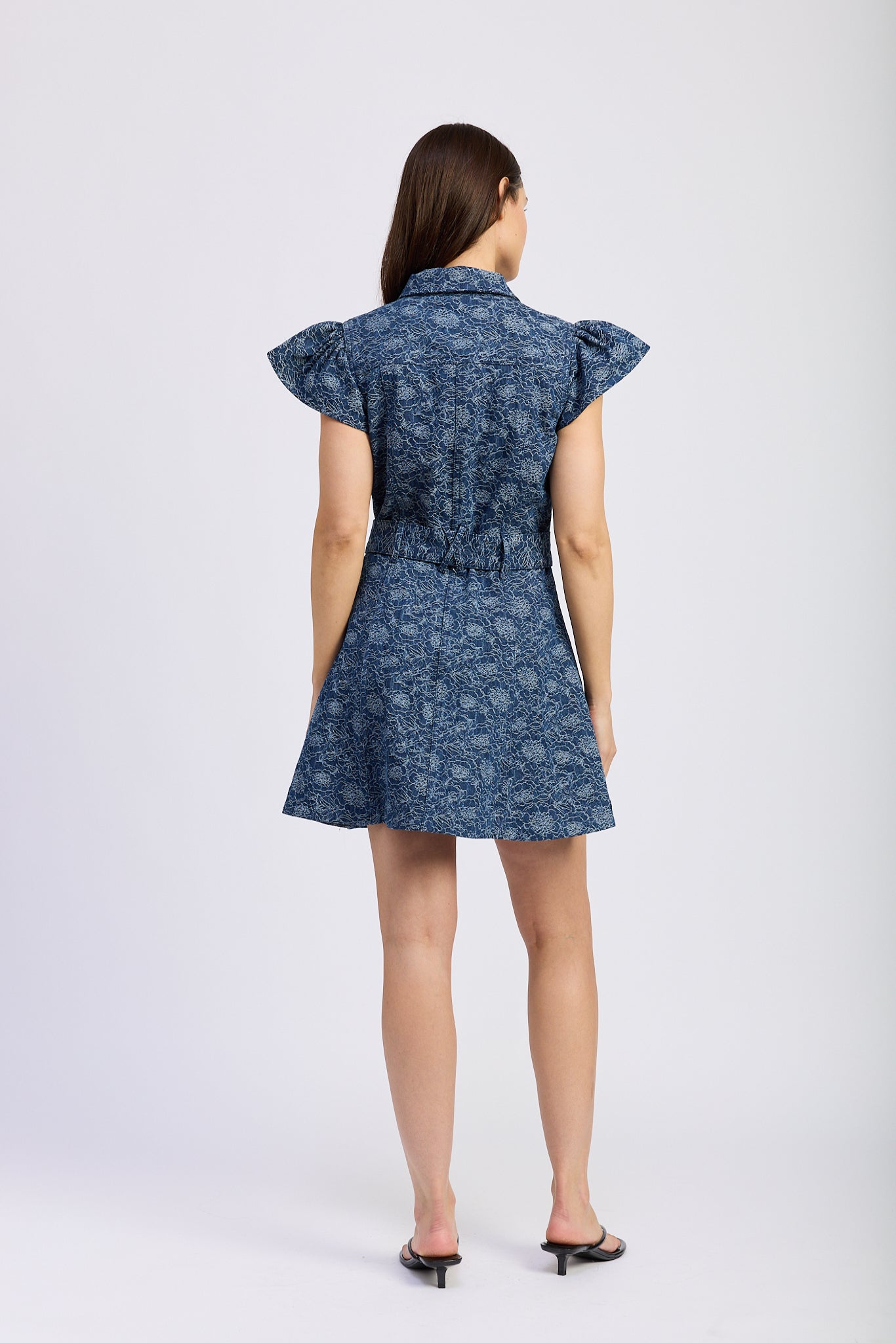 DENIM INDIGO TIE WAIST MINI DRESS
