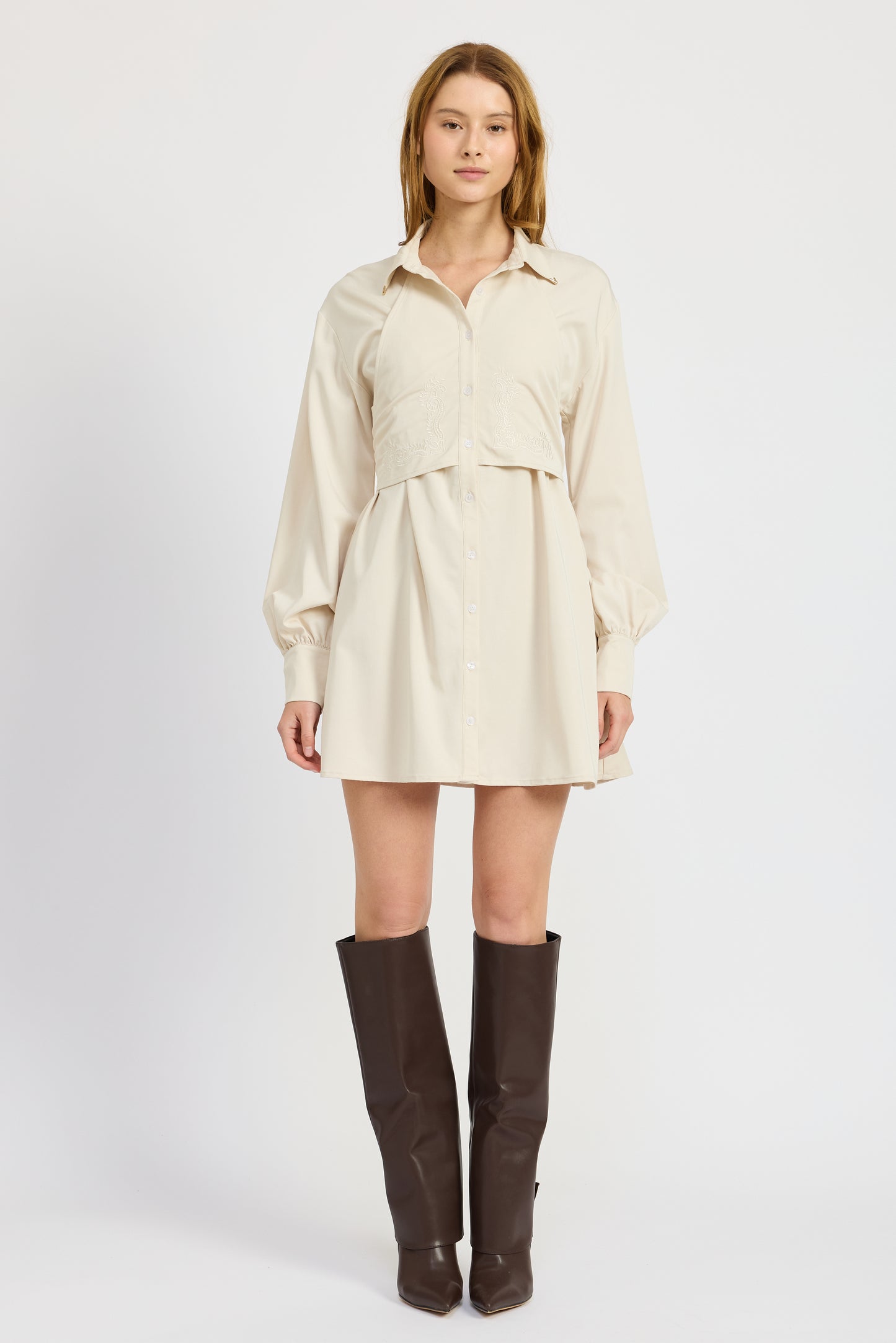 IVORY BUTTON MINI SHIRT DRESS